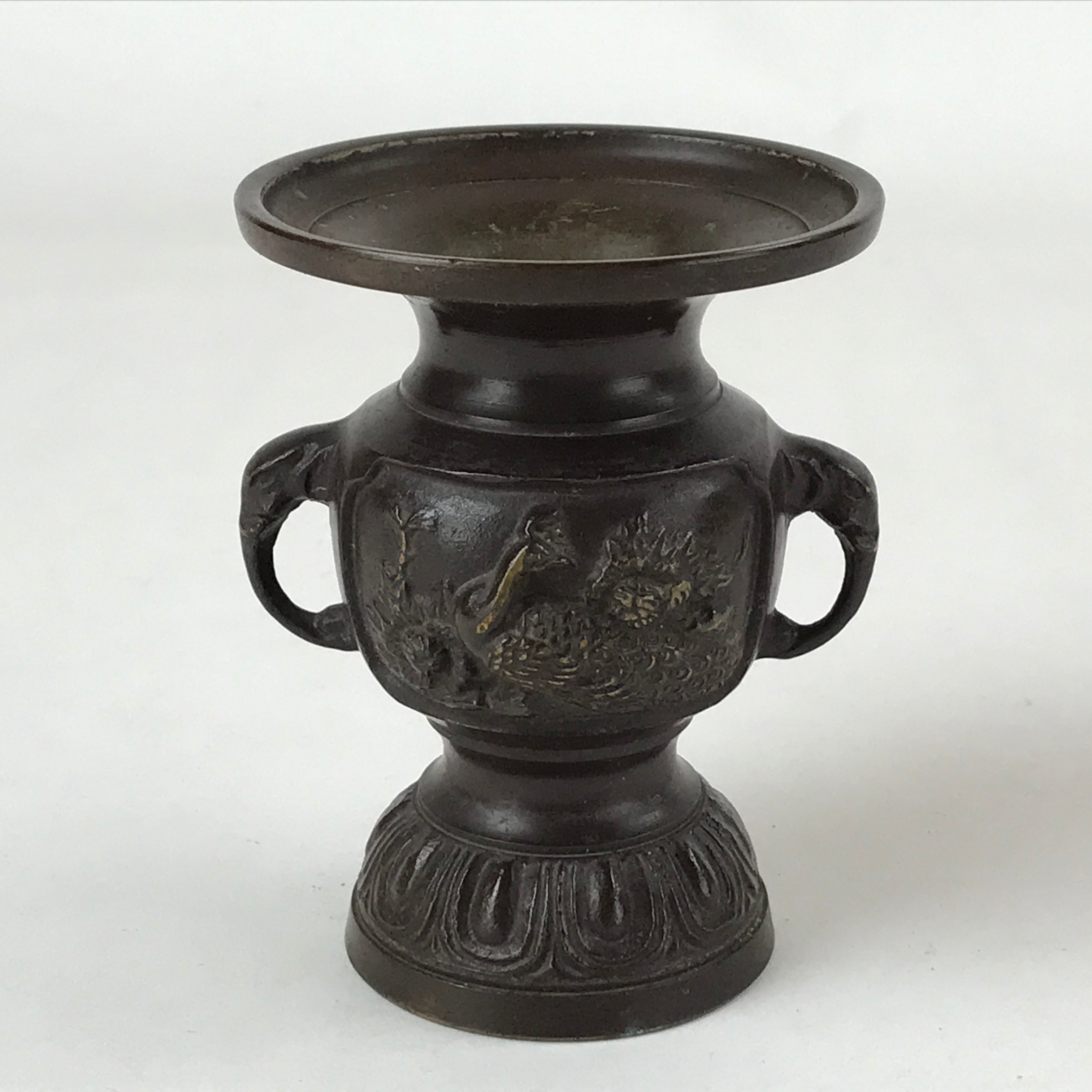 Japanese Buddhist Altar Fitting Bronze Flower Vase Vtg Butsugu Brown BA213
