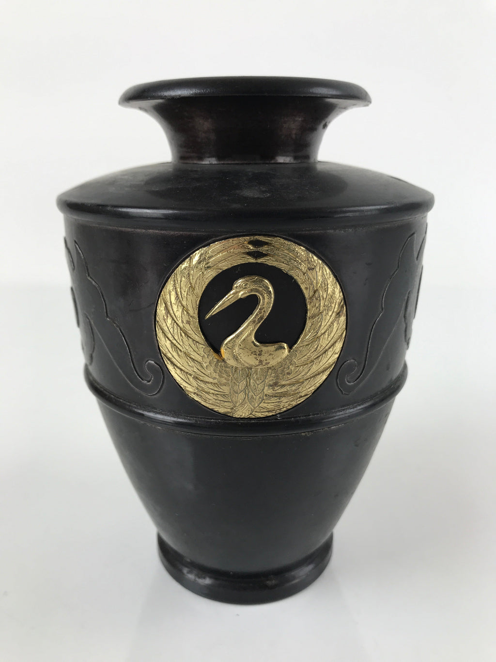 Japanese Buddhist Altar Fitting Bronze Flower Vase Vtg Butsugu Crane Brown BA278
