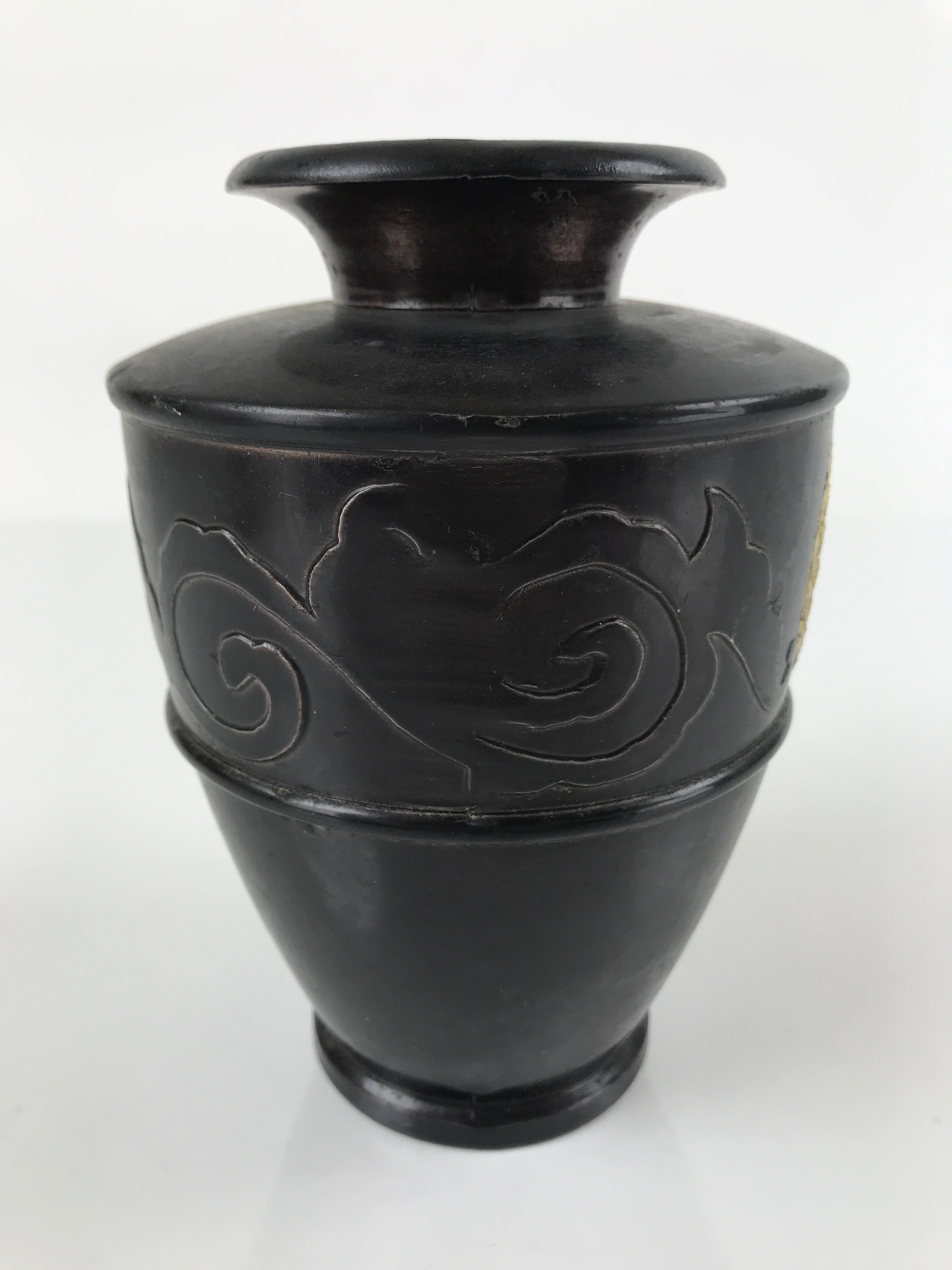 Japanese Buddhist Altar Fitting Bronze Flower Vase Vtg Butsugu Crane Brown BA278