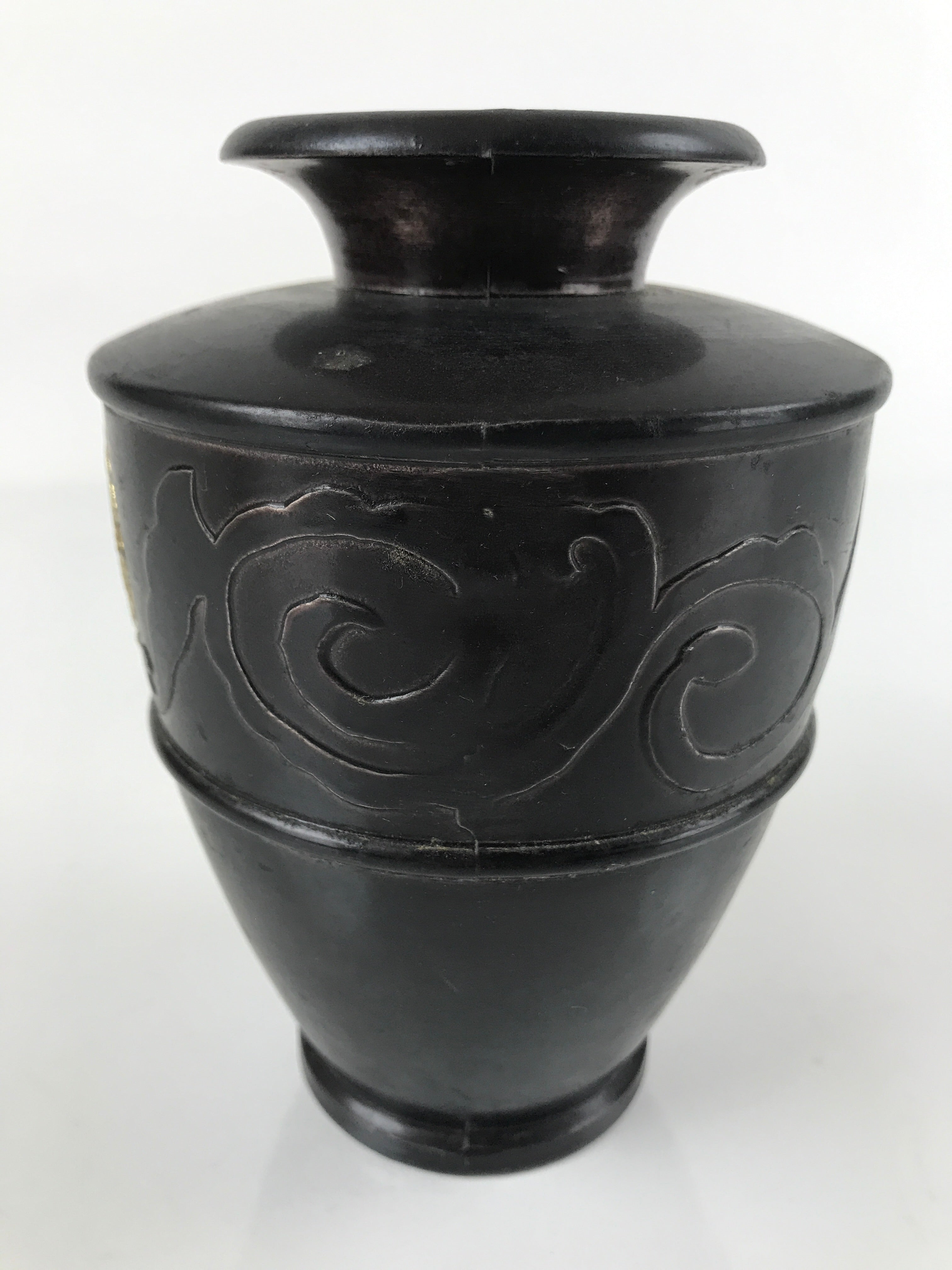 Japanese Buddhist Altar Fitting Bronze Flower Vase Vtg Butsugu Crane Brown BA278