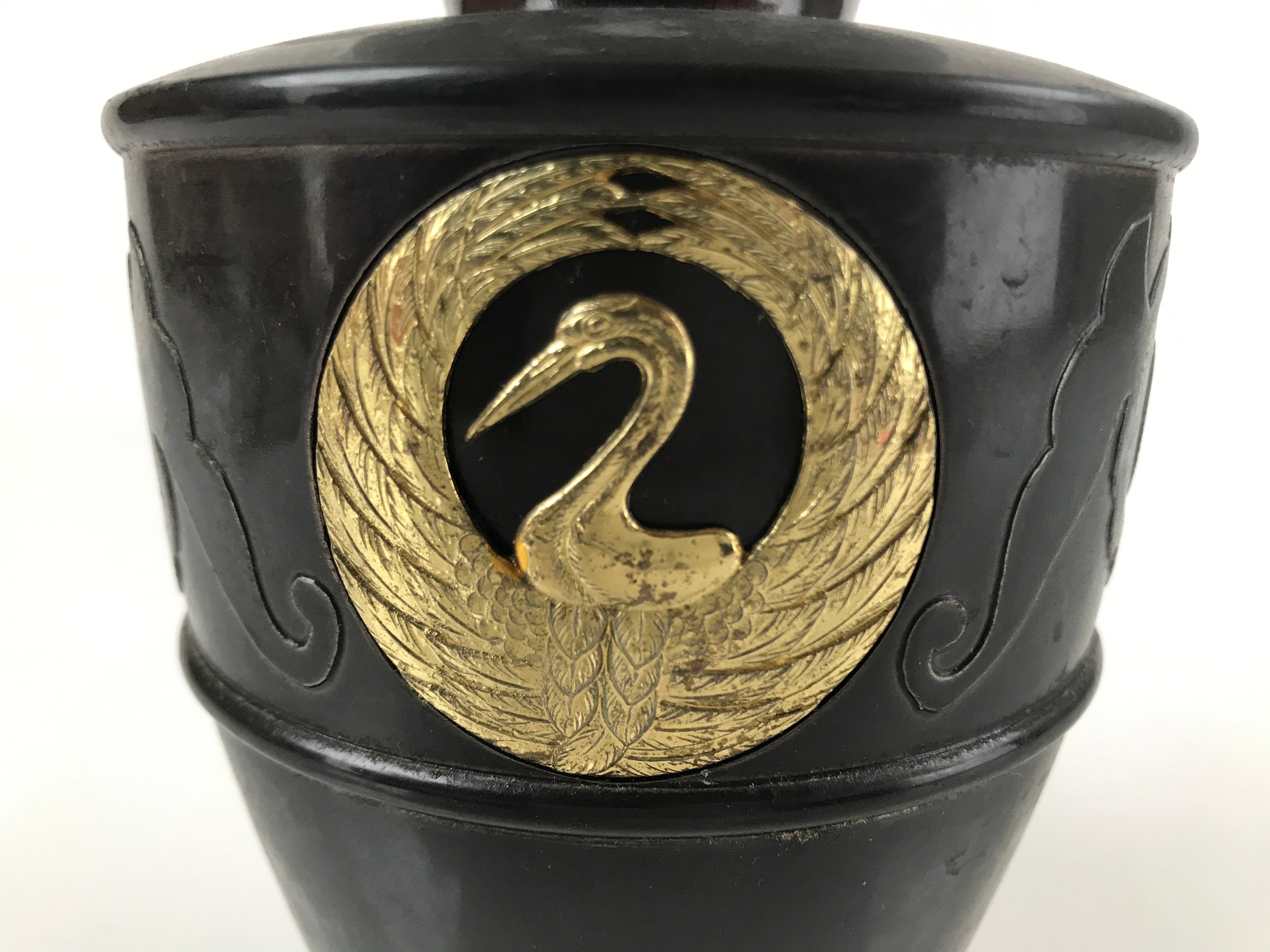 Japanese Buddhist Altar Fitting Bronze Flower Vase Vtg Butsugu Crane Brown BA278