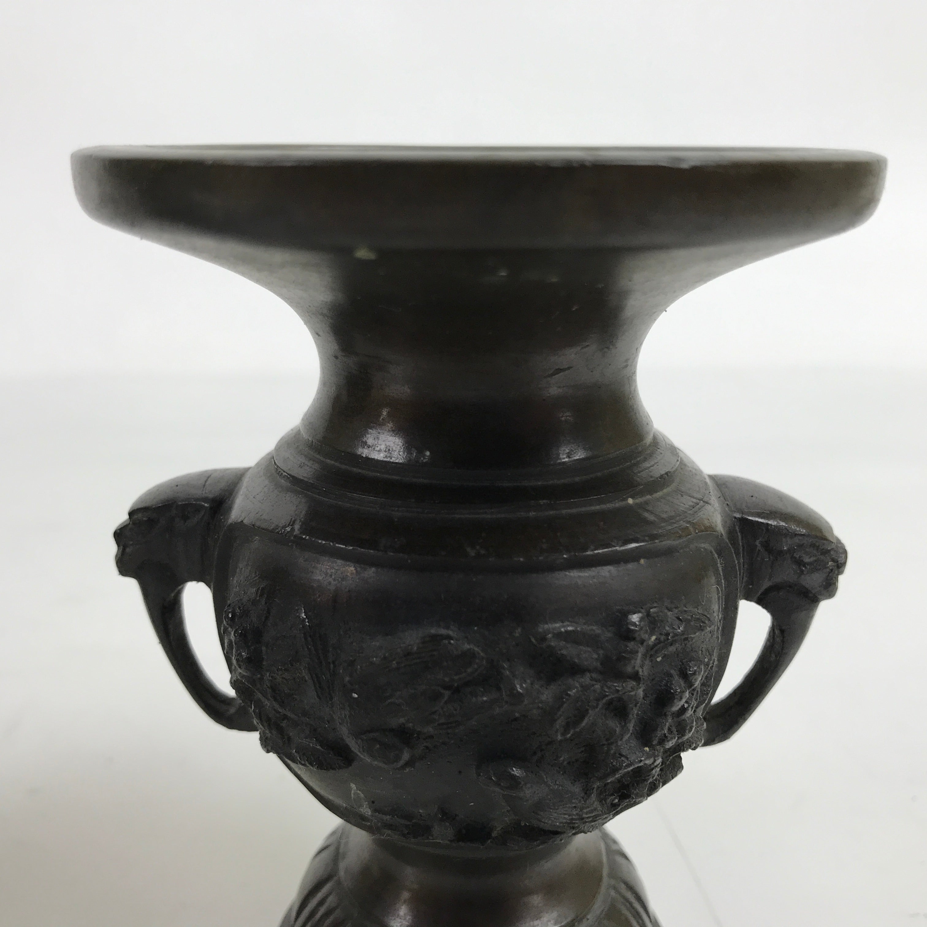 Japanese Buddhist Altar Fitting Bronze Flower Vase Vtg Hanatate Bird 2pc BA399