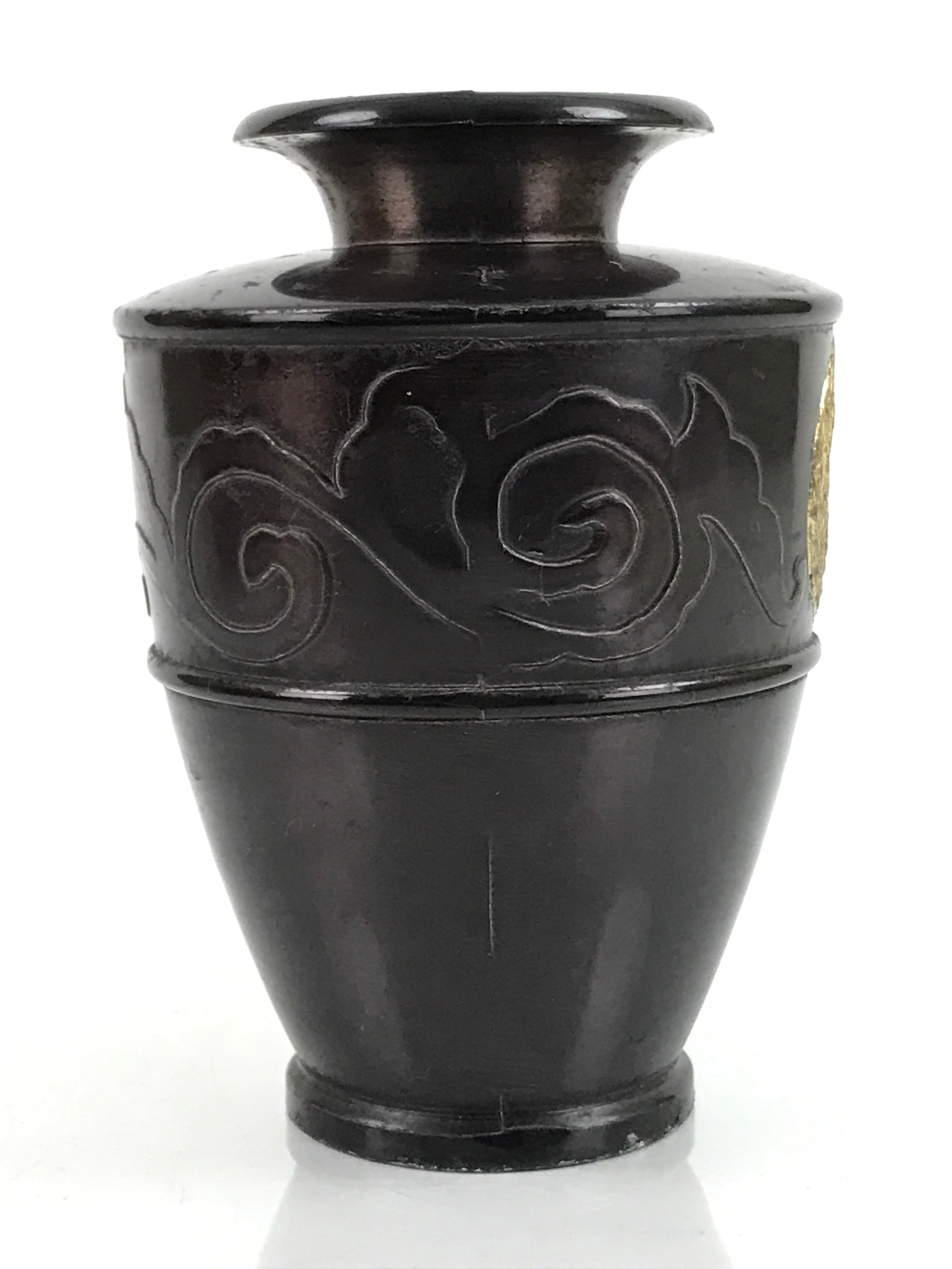 Japanese Buddhist Altar Fitting Bronze Flower Vase Vtg Hanatate Brown BA326