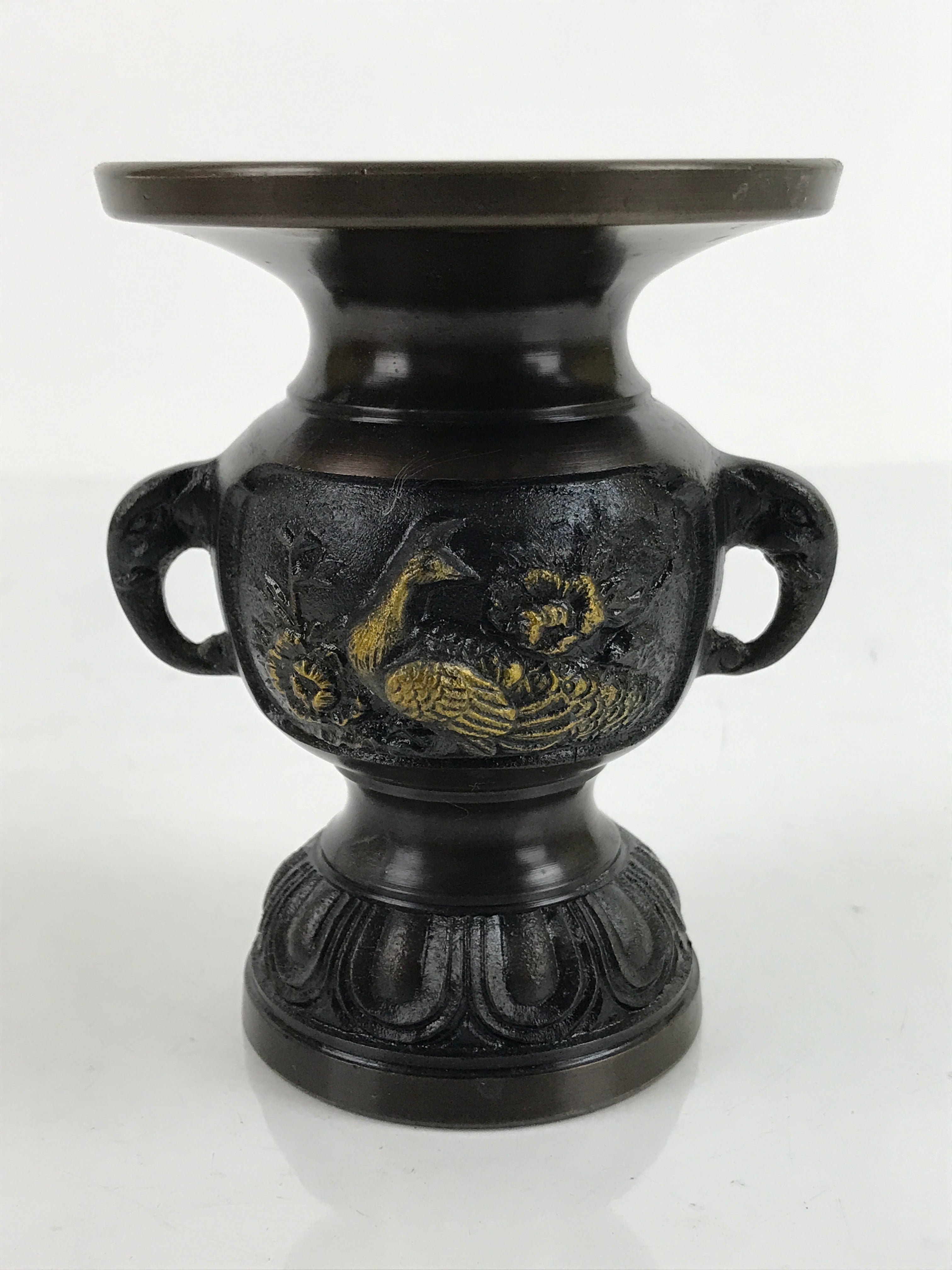 Japanese Buddhist Altar Fitting Bronze Flower Vase Vtg Hanatate Brown BA328