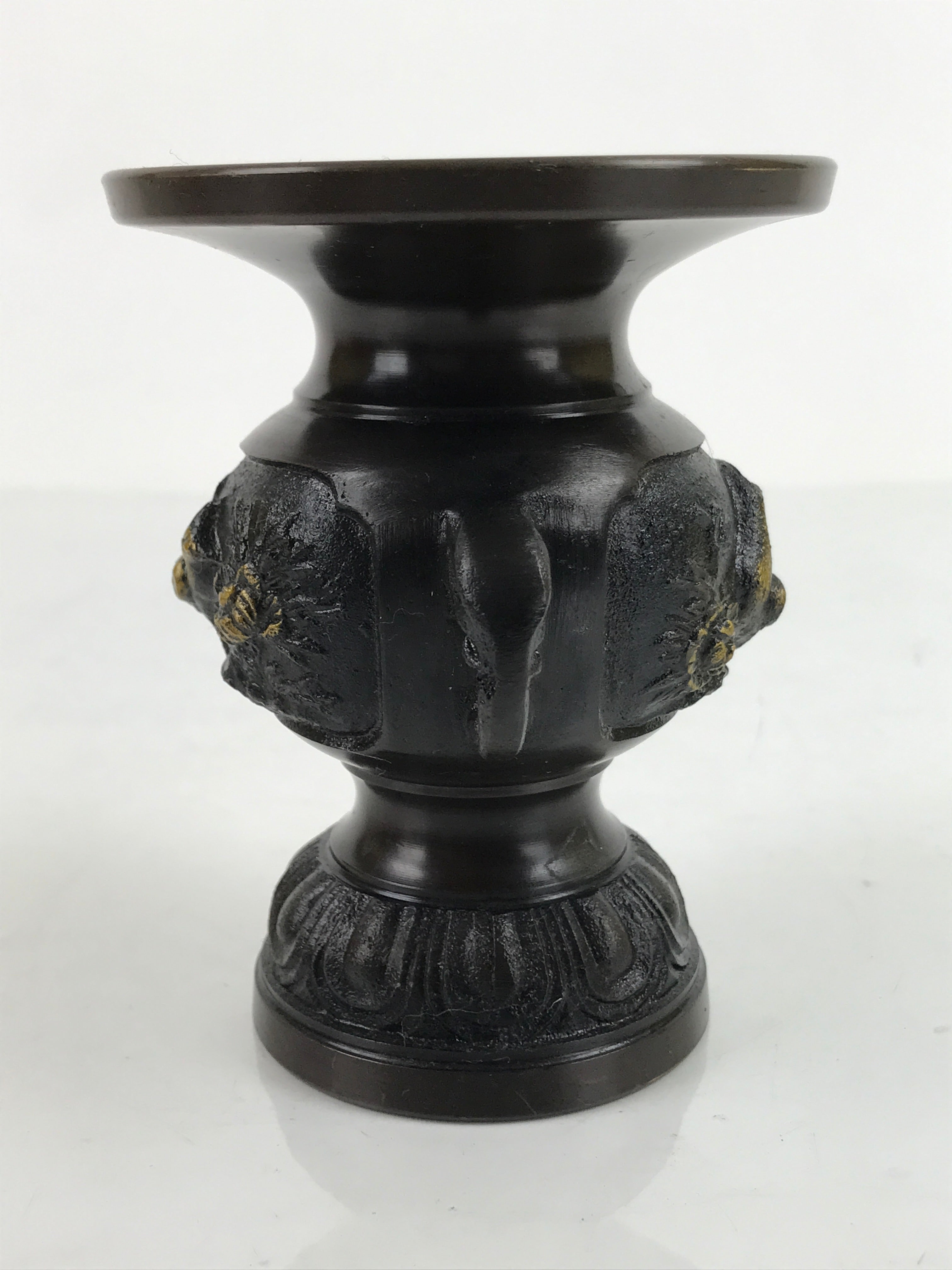 Japanese Buddhist Altar Fitting Bronze Flower Vase Vtg Hanatate Brown BA328