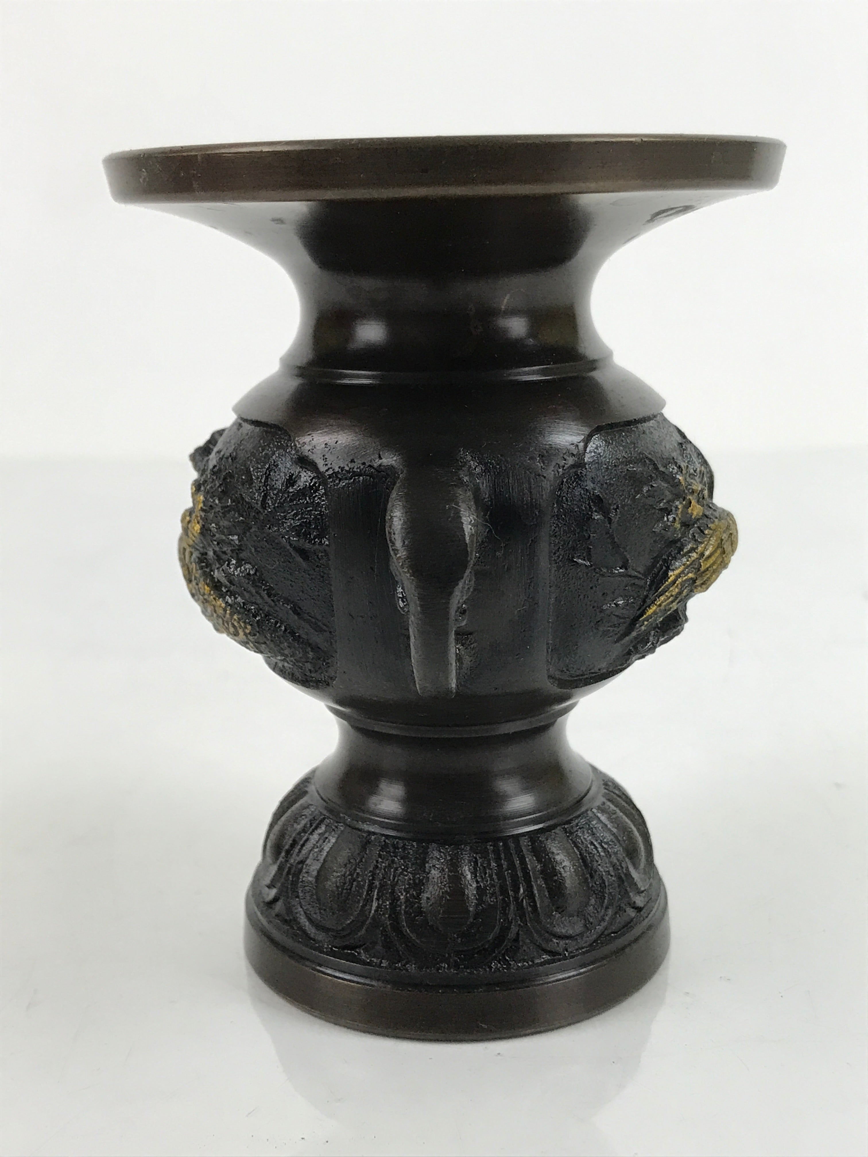 Japanese Buddhist Altar Fitting Bronze Flower Vase Vtg Hanatate Brown BA328