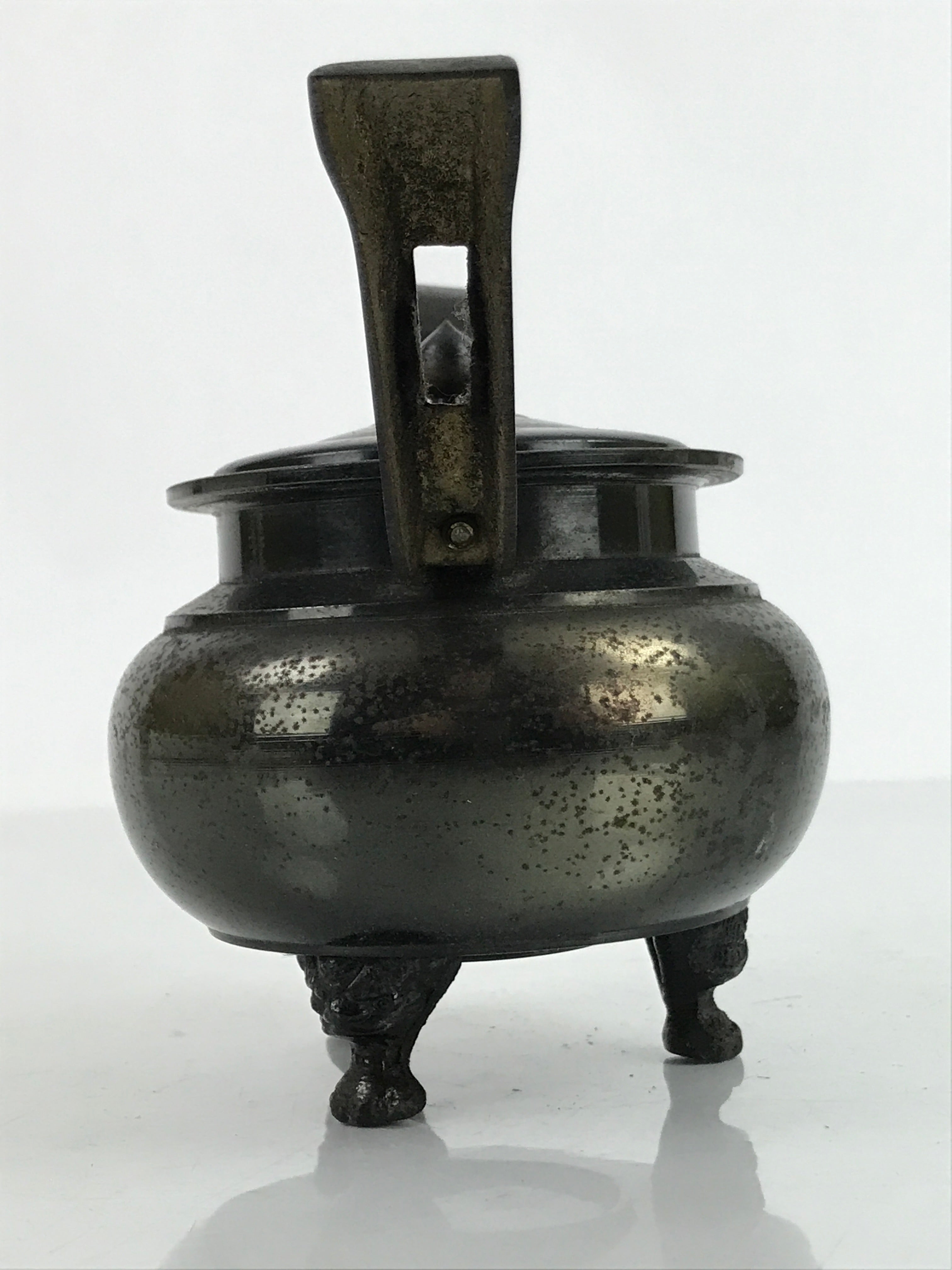 Japanese Buddhist Altar Fitting Bronze Incense Burner Vtg Koro Black Crane BA401