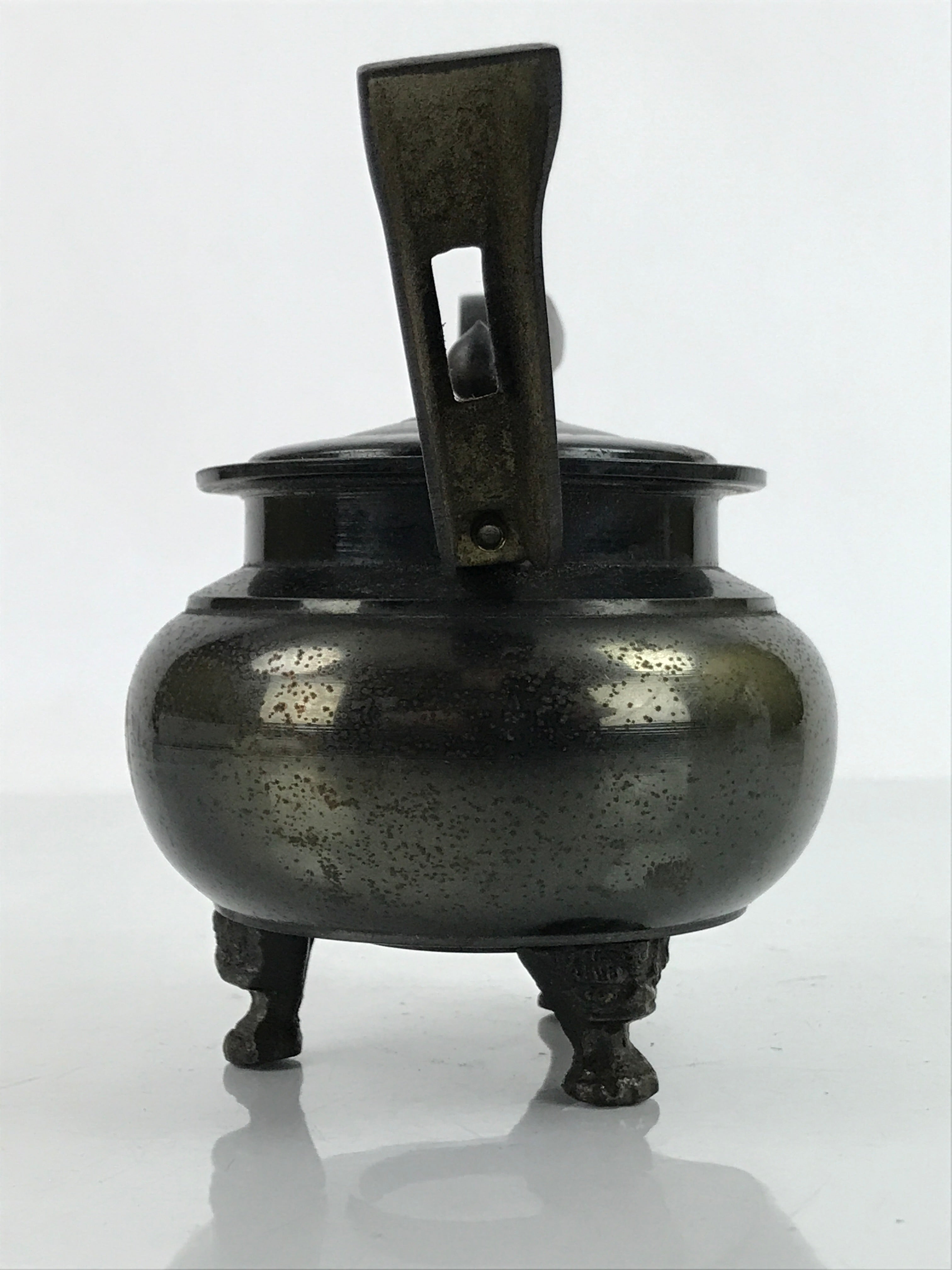 Japanese Buddhist Altar Fitting Bronze Incense Burner Vtg Koro Black Crane BA401