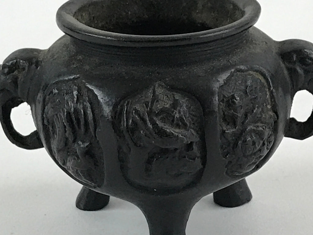 Japanese Buddhist Altar Fitting Bronze Incense Burner Vtg Koro Black Shisa BA68