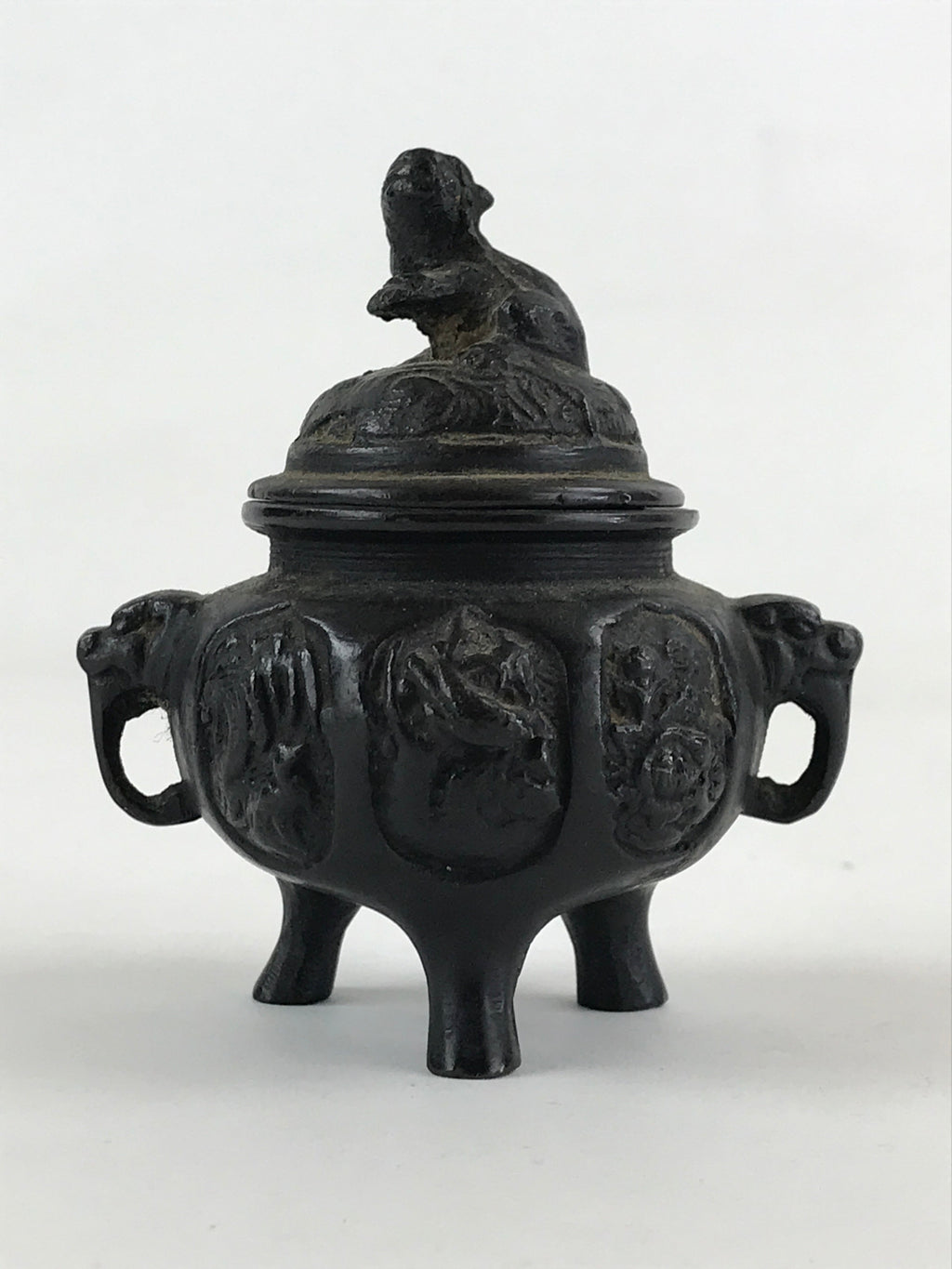 Japanese Buddhist Altar Fitting Bronze Incense Burner Vtg Koro Black Shisa BA68