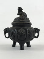 Japanese Buddhist Altar Fitting Bronze Incense Burner Vtg Koro Black Shisa BA68