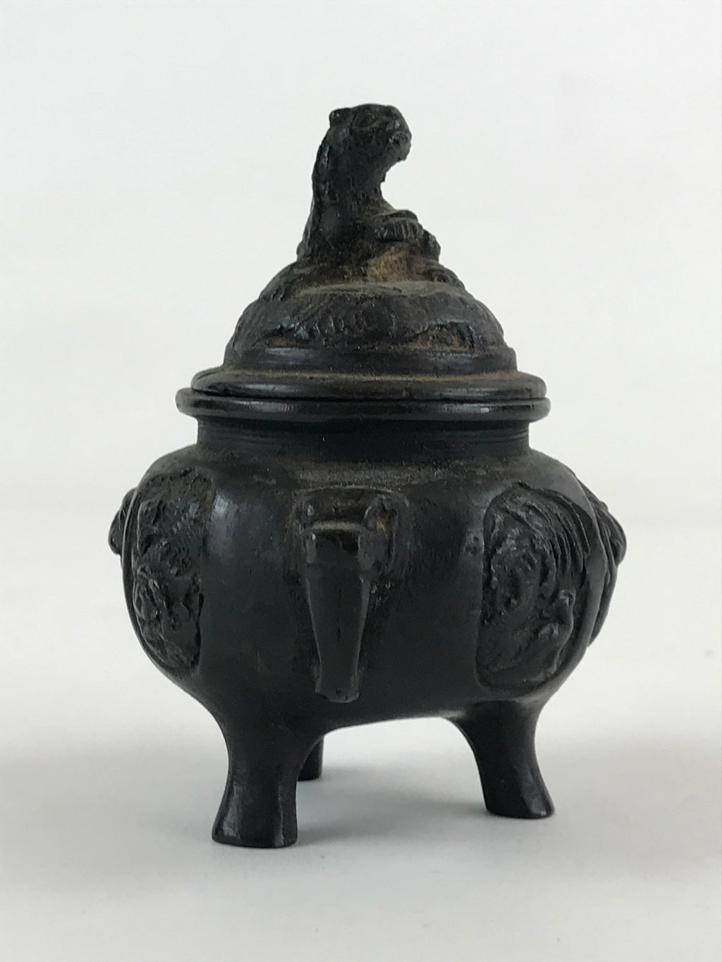 Japanese Buddhist Altar Fitting Bronze Incense Burner Vtg Koro Black Shisa BA68