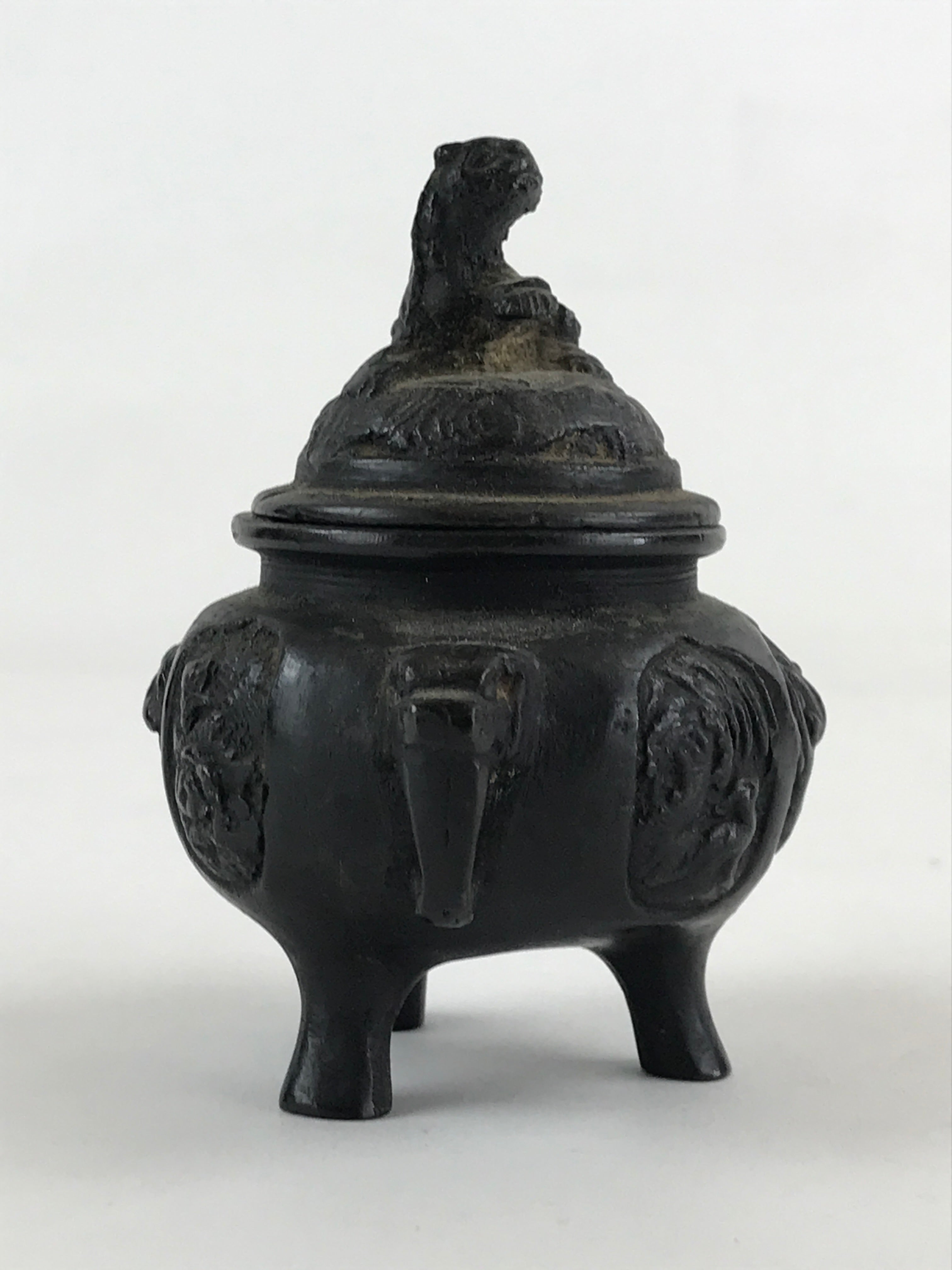Japanese Buddhist Altar Fitting Bronze Incense Burner Vtg Koro Black Shisa BA68