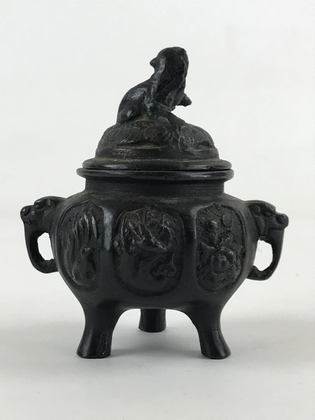 Japanese Buddhist Altar Fitting Bronze Incense Burner Vtg Koro Black Shisa BA68