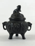Japanese Buddhist Altar Fitting Bronze Incense Burner Vtg Koro Black Shisa BA68
