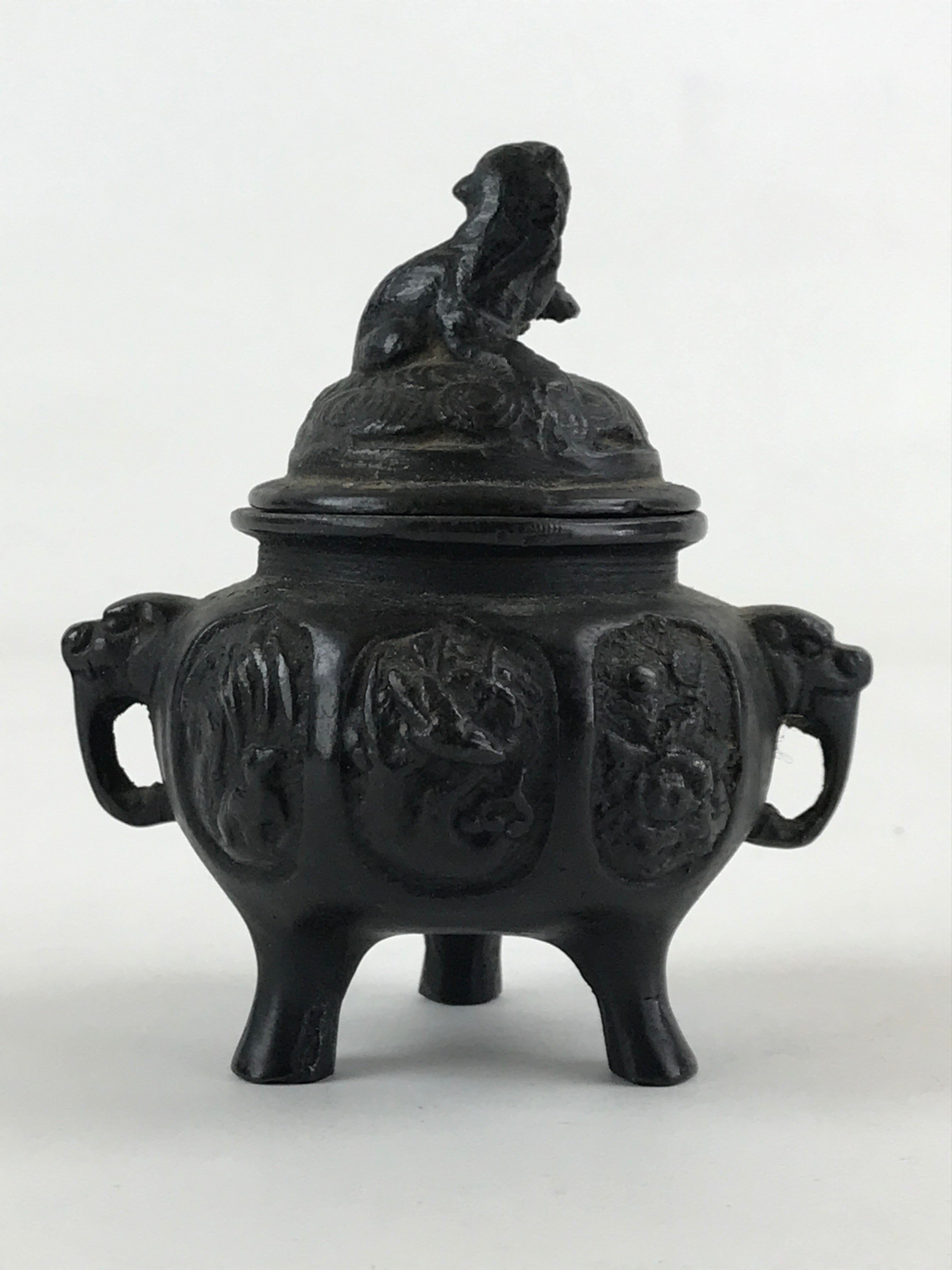 Japanese Buddhist Altar Fitting Bronze Incense Burner Vtg Koro Black Shisa BA68