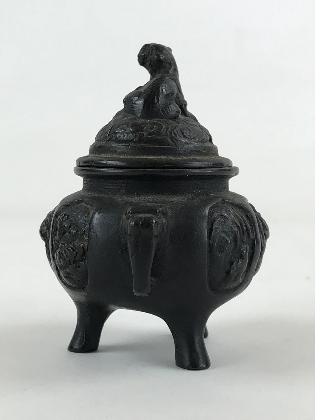 Japanese Buddhist Altar Fitting Bronze Incense Burner Vtg Koro Black Shisa BA68