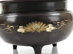 Japanese Buddhist Altar Fitting Bronze Incense Burner Vtg Koro Lotus Brown BA319