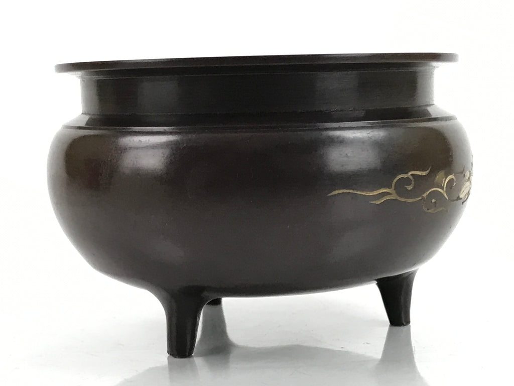 Japanese Buddhist Altar Fitting Bronze Incense Burner Vtg Koro Lotus Brown BA319