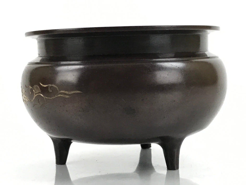 Japanese Buddhist Altar Fitting Bronze Incense Burner Vtg Koro Lotus Brown BA319