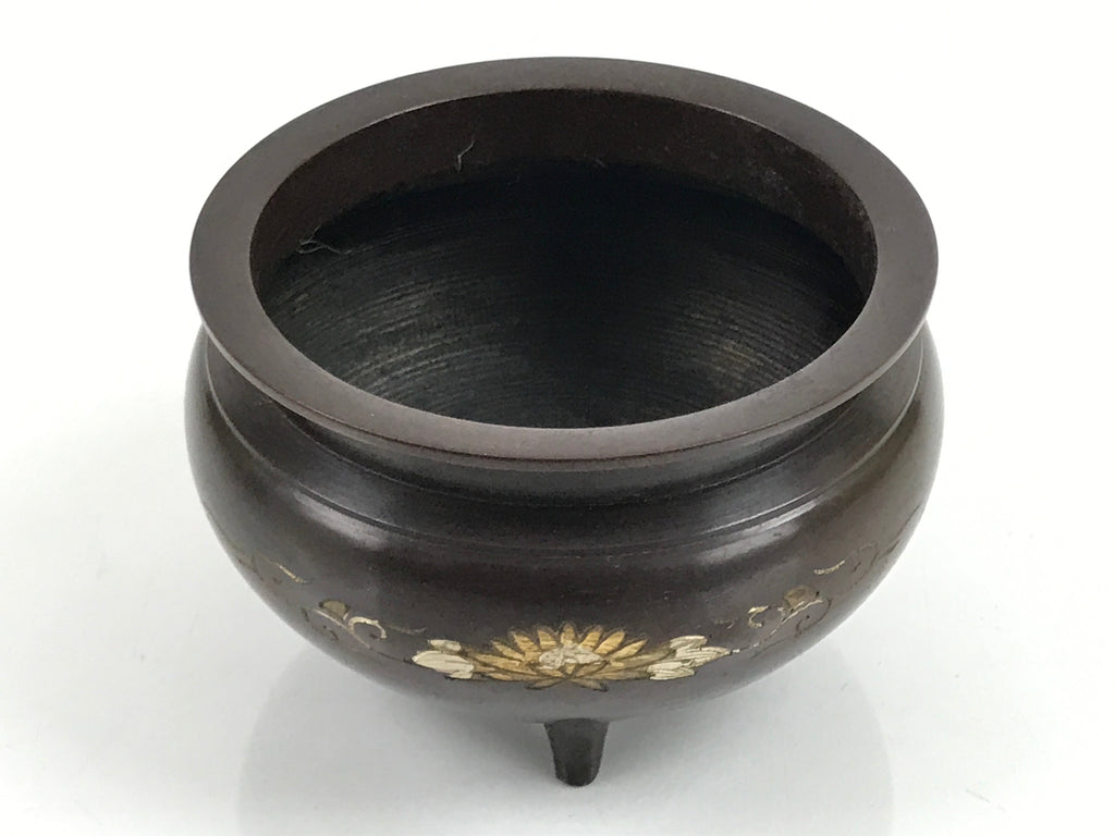 Japanese Buddhist Altar Fitting Bronze Incense Burner Vtg Koro Lotus Brown BA319