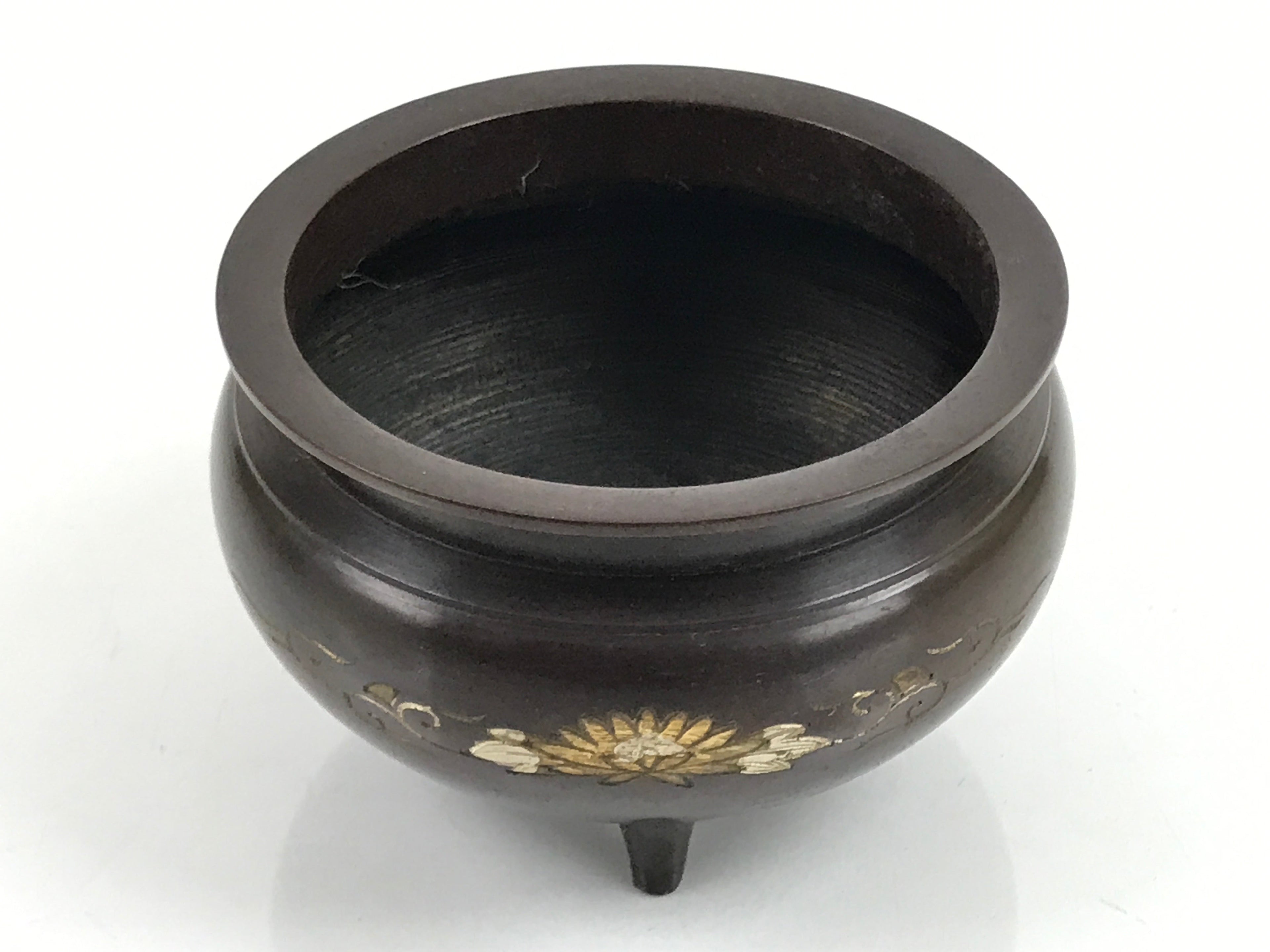 Japanese Buddhist Altar Fitting Bronze Incense Burner Vtg Koro Lotus Brown BA319