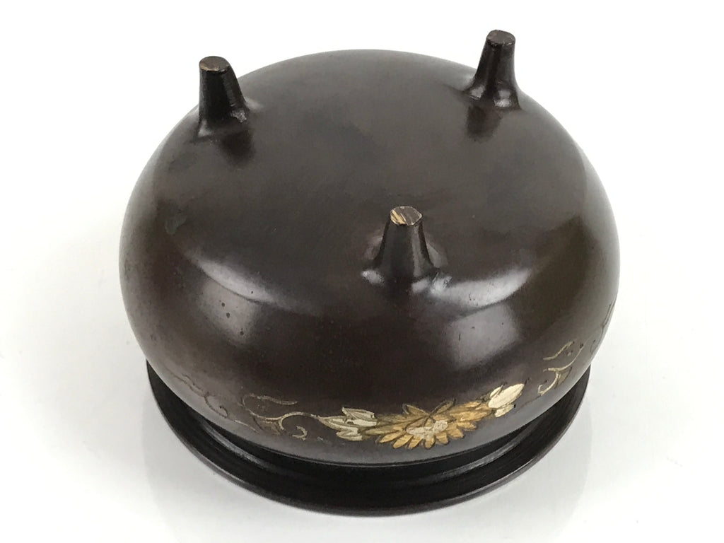 Japanese Buddhist Altar Fitting Bronze Incense Burner Vtg Koro Lotus Brown BA319