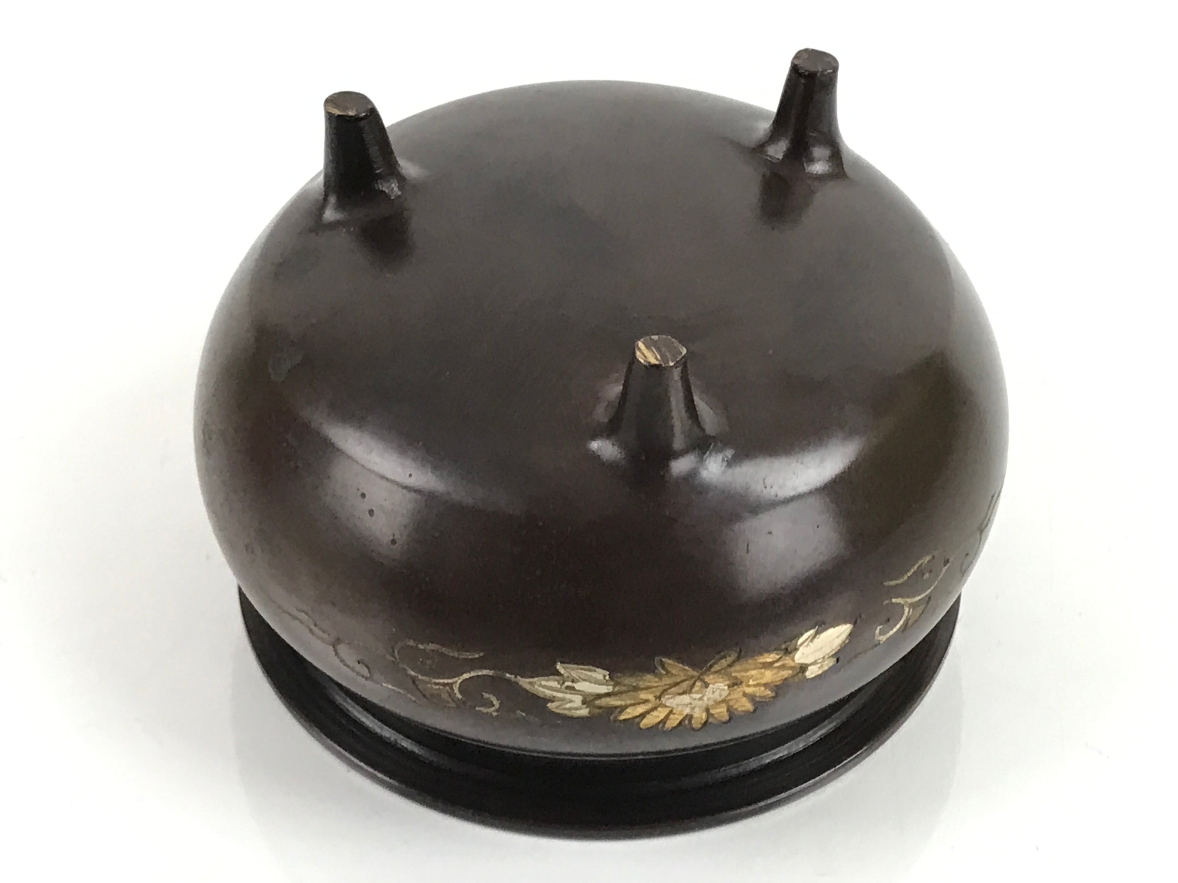 Japanese Buddhist Altar Fitting Bronze Incense Burner Vtg Koro Lotus Brown BA319
