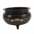 Japanese Buddhist Altar Fitting Bronze Incense Burner Vtg Koro Lotus Brown BA319