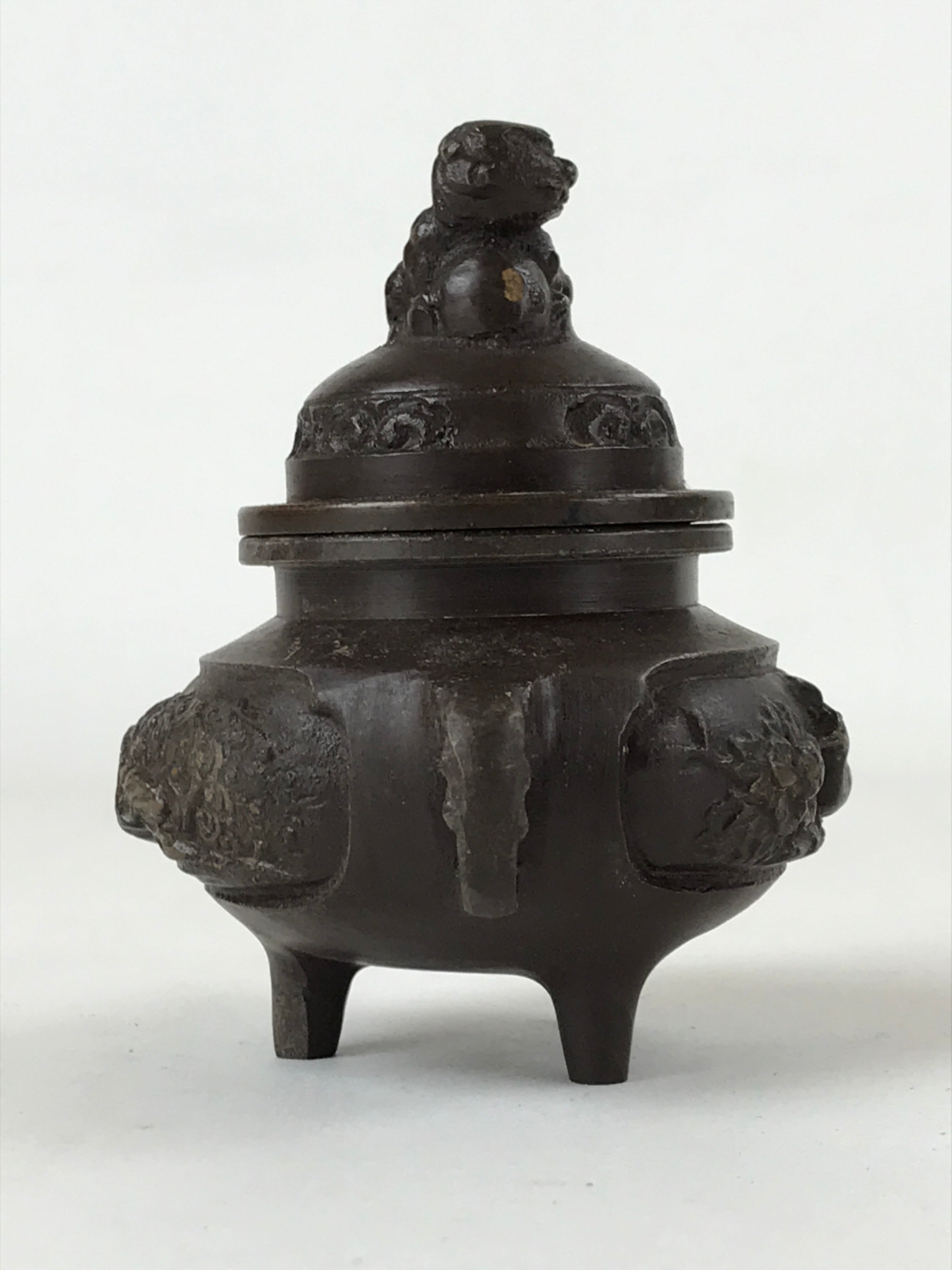 Japanese Buddhist Altar Fitting Bronze Incense Burner Vtg Koro Shishi Lion BA207