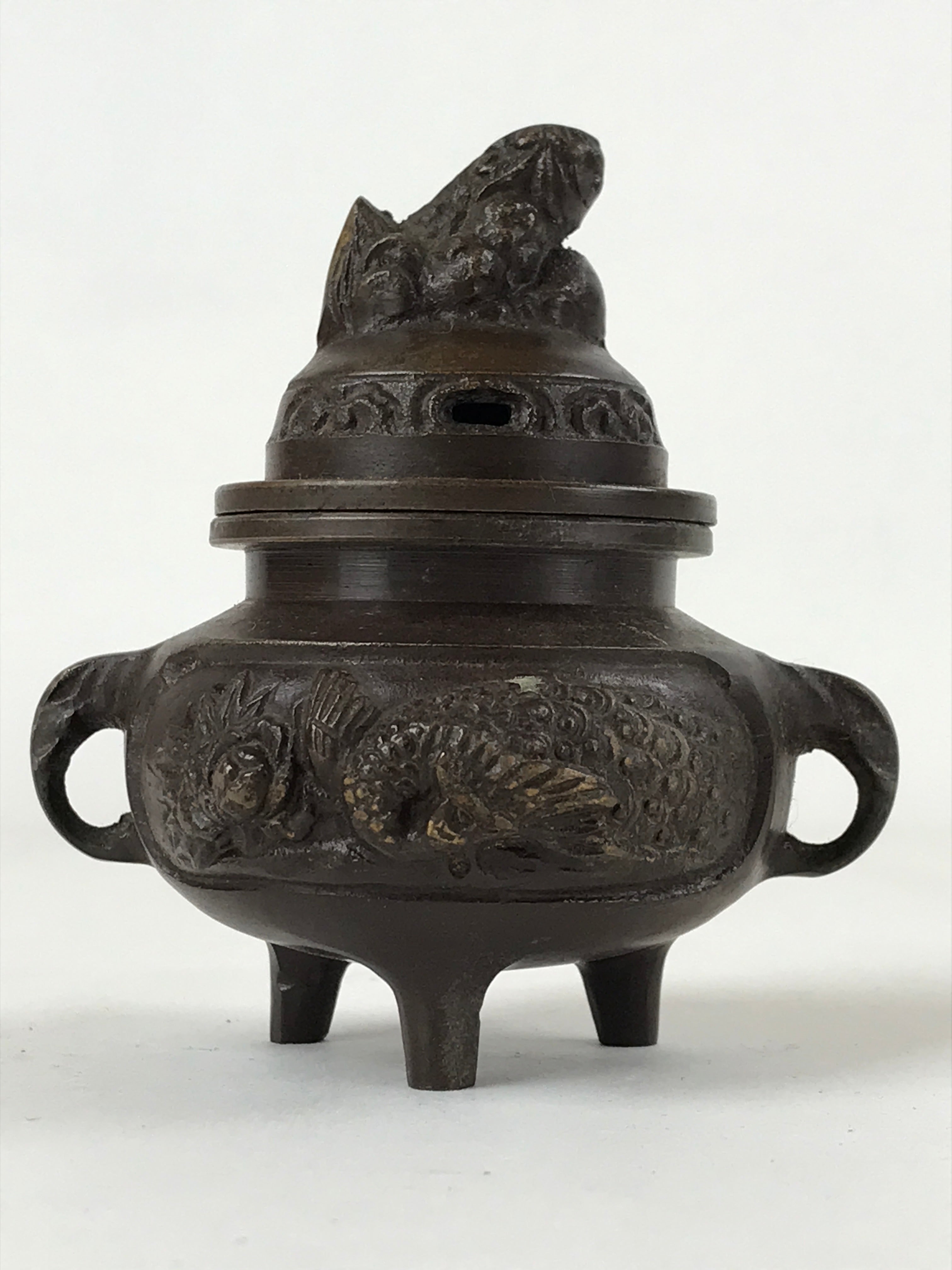 Japanese Buddhist Altar Fitting Bronze Incense Burner Vtg Koro Shishi Lion BA207