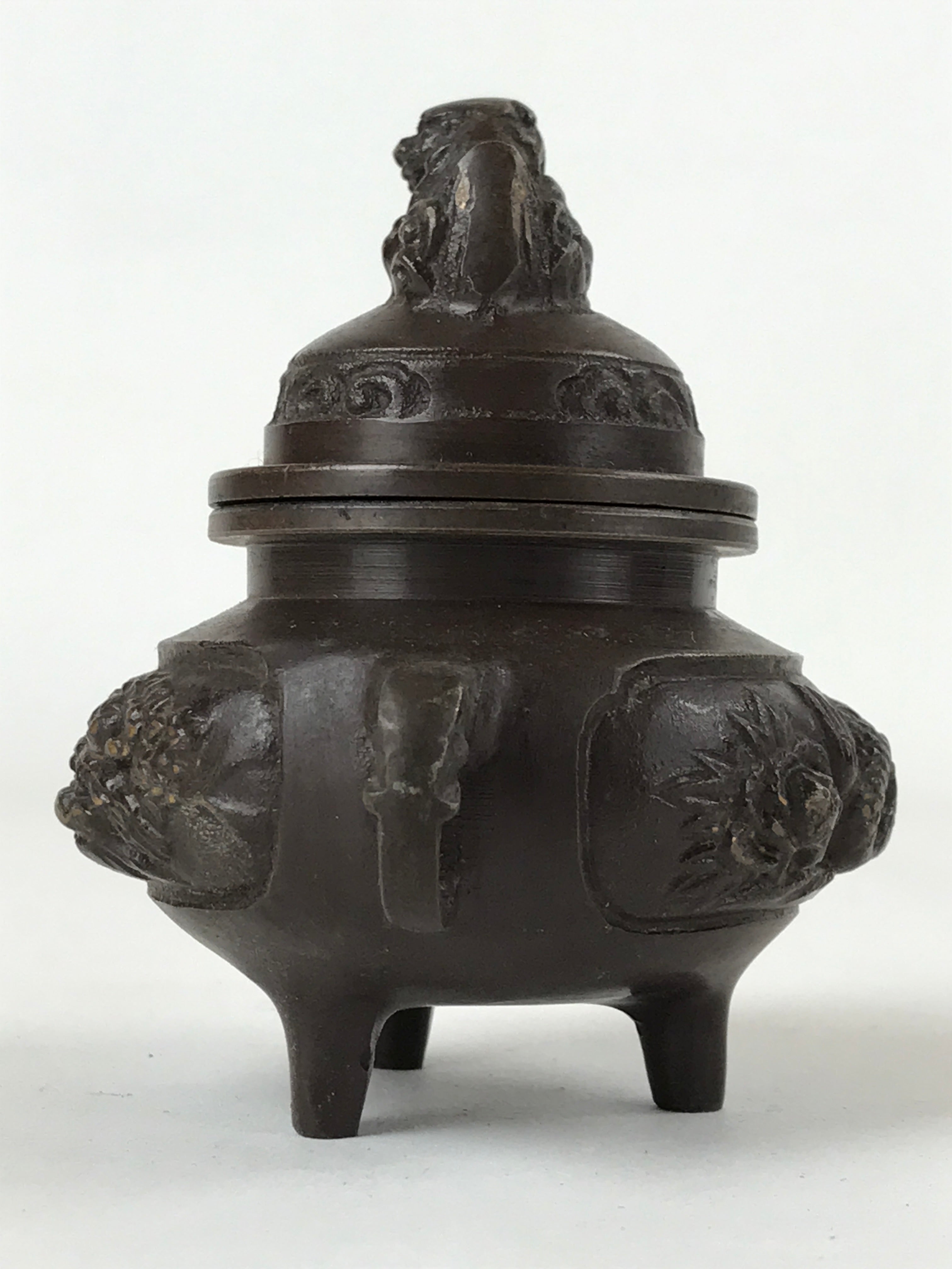 Japanese Buddhist Altar Fitting Bronze Incense Burner Vtg Koro Shishi Lion BA207