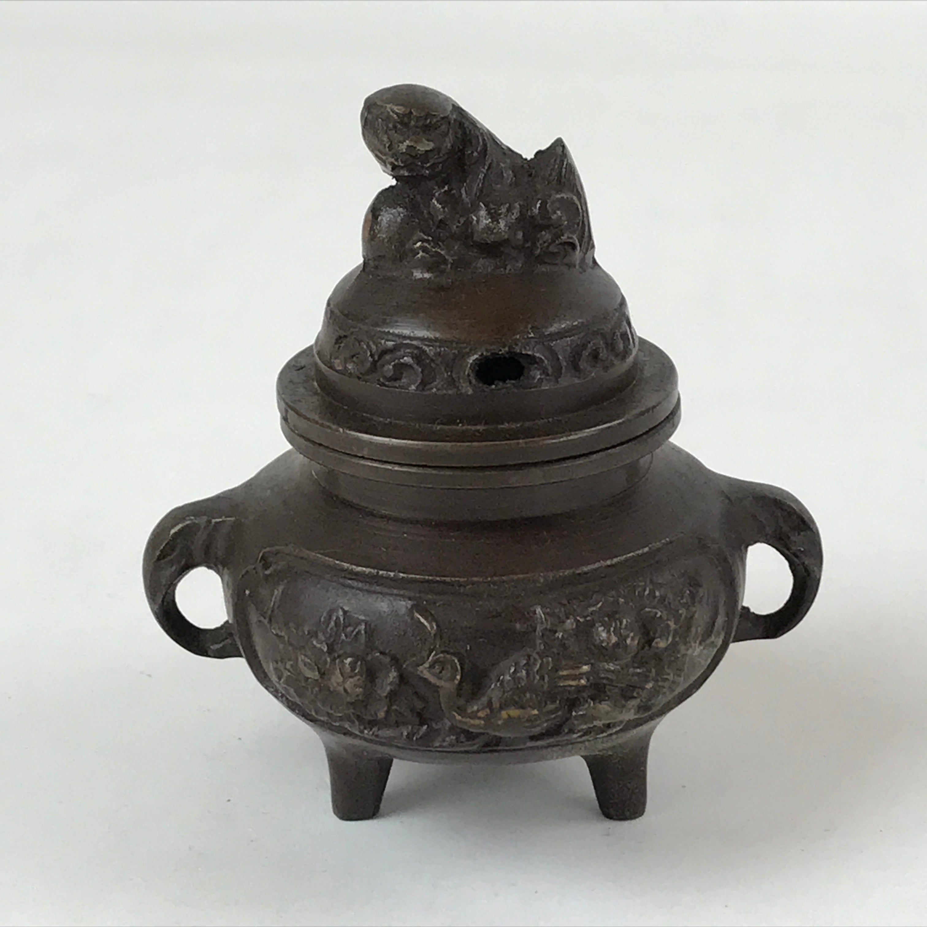 Japanese Buddhist Altar Fitting Bronze Incense Burner Vtg Koro Shishi Lion BA207