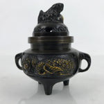 Japanese Buddhist Altar Fitting Bronze Incense Burner Vtg Koro Shishi Lion BA457