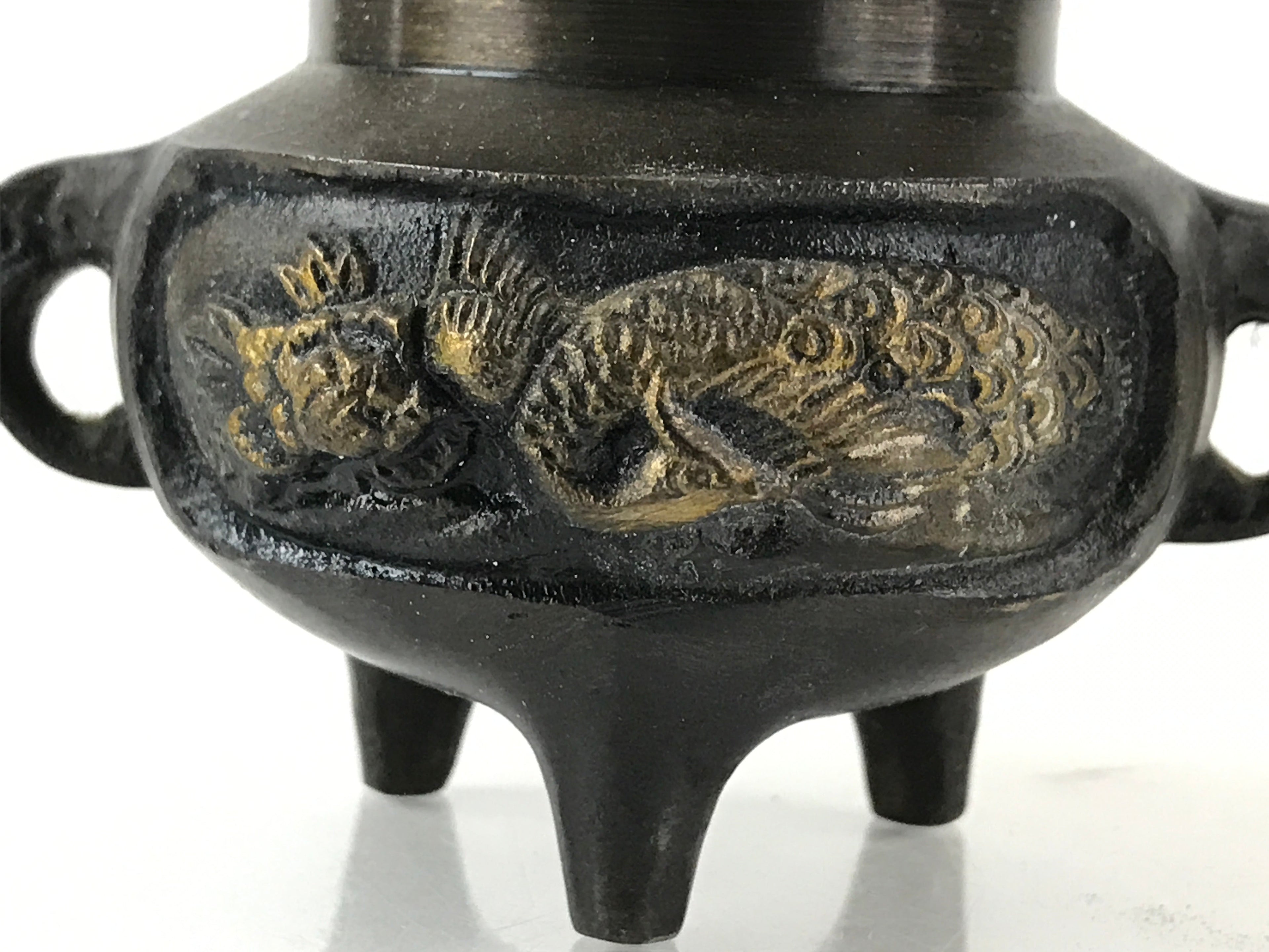 Japanese Buddhist Altar Fitting Bronze Incense Burner Vtg Koro Shishi Lion BU965