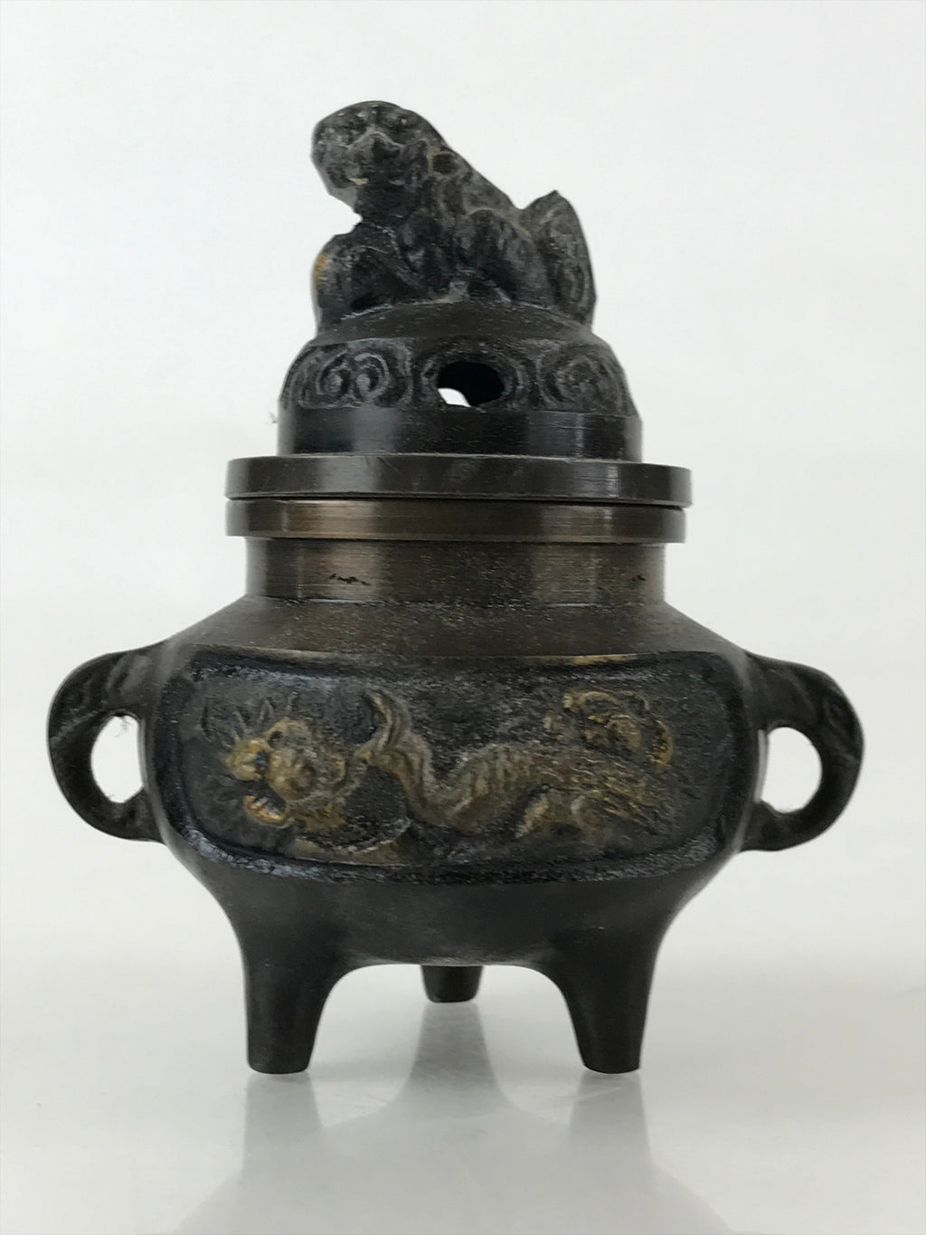 Japanese Buddhist Altar Fitting Bronze Incense Burner Vtg Koro Shishi Lion BU965