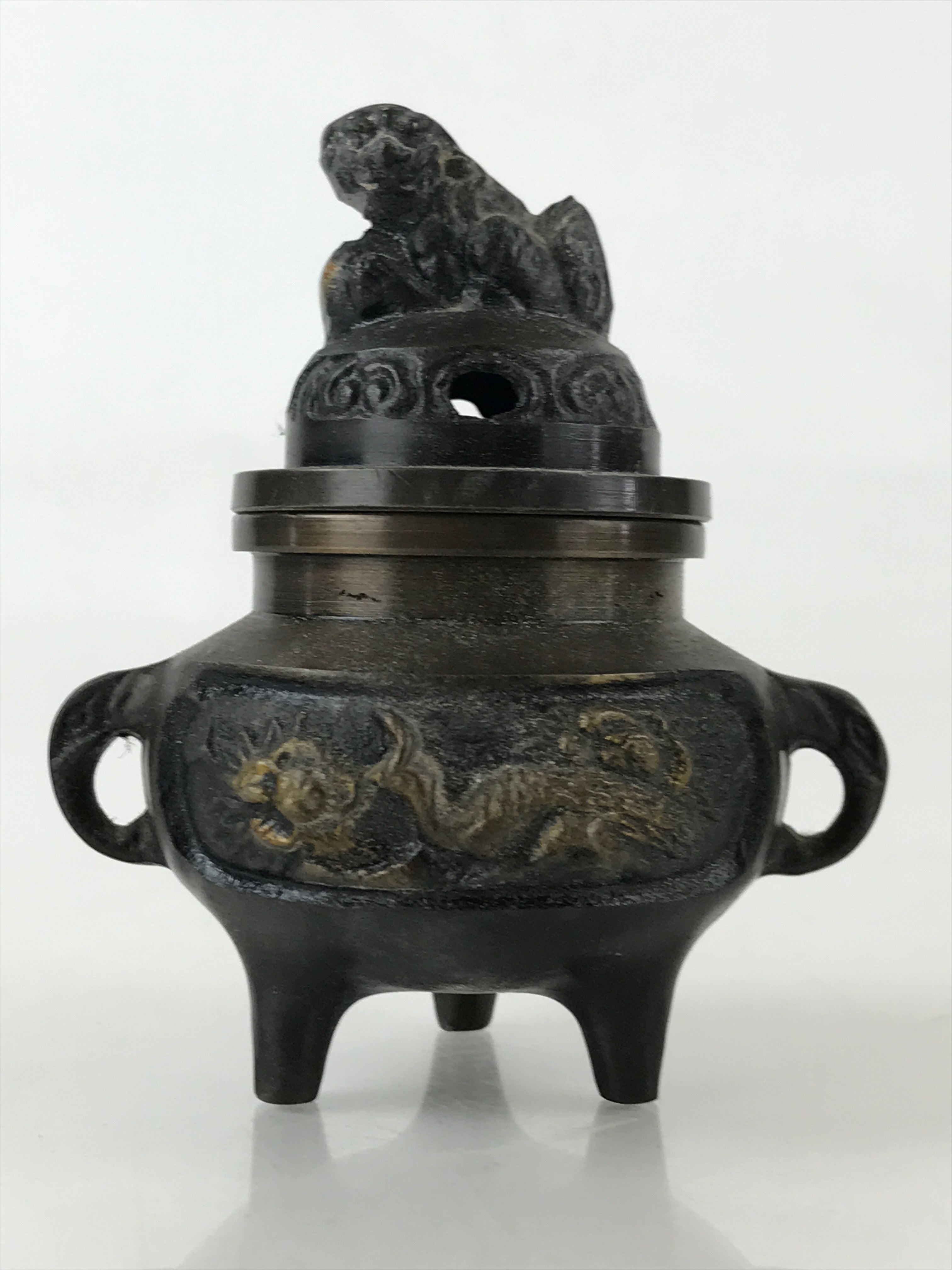Japanese Buddhist Altar Fitting Bronze Incense Burner Vtg Koro Shishi Lion BU965