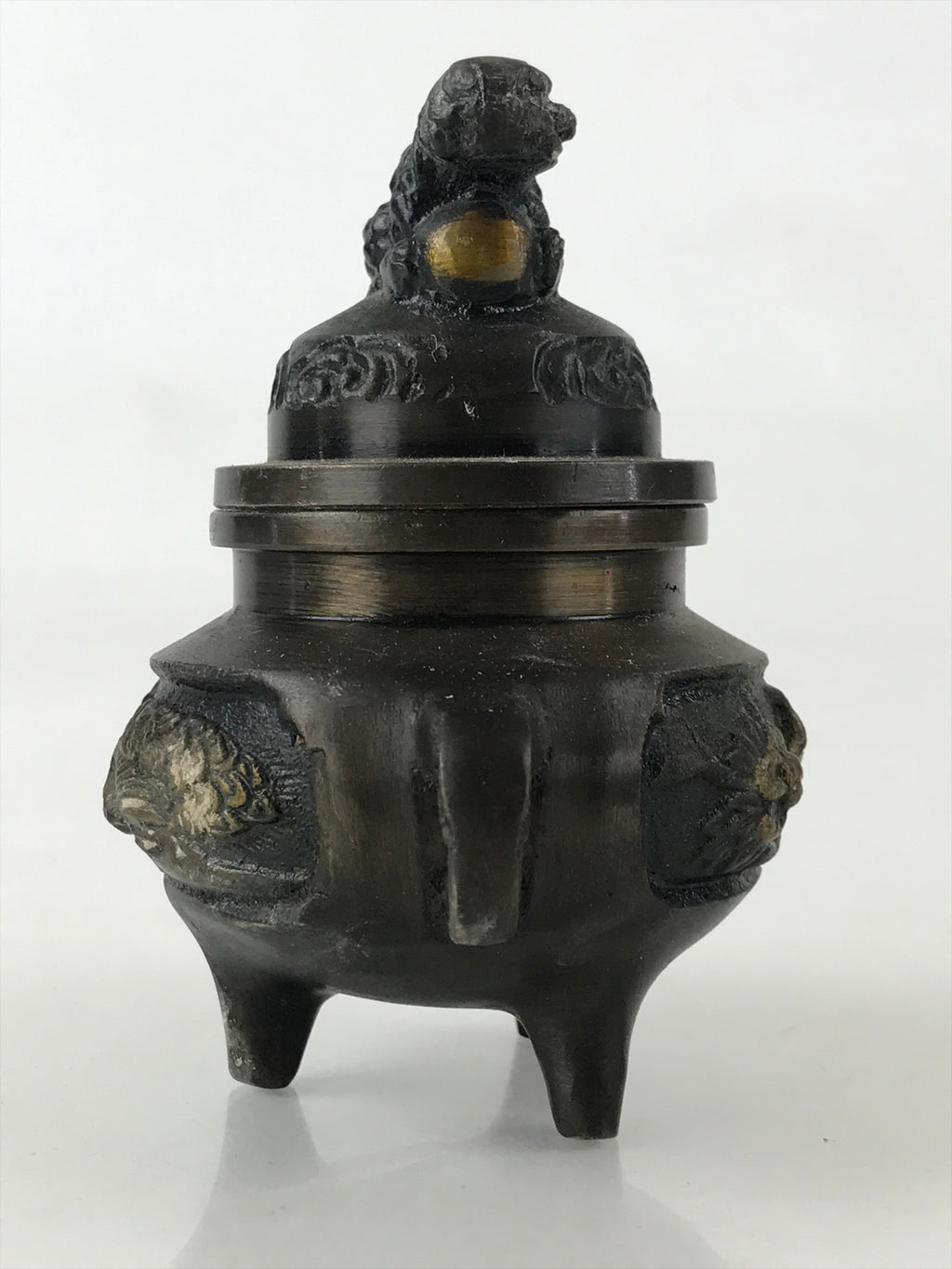Japanese Buddhist Altar Fitting Bronze Incense Burner Vtg Koro Shishi Lion BU965