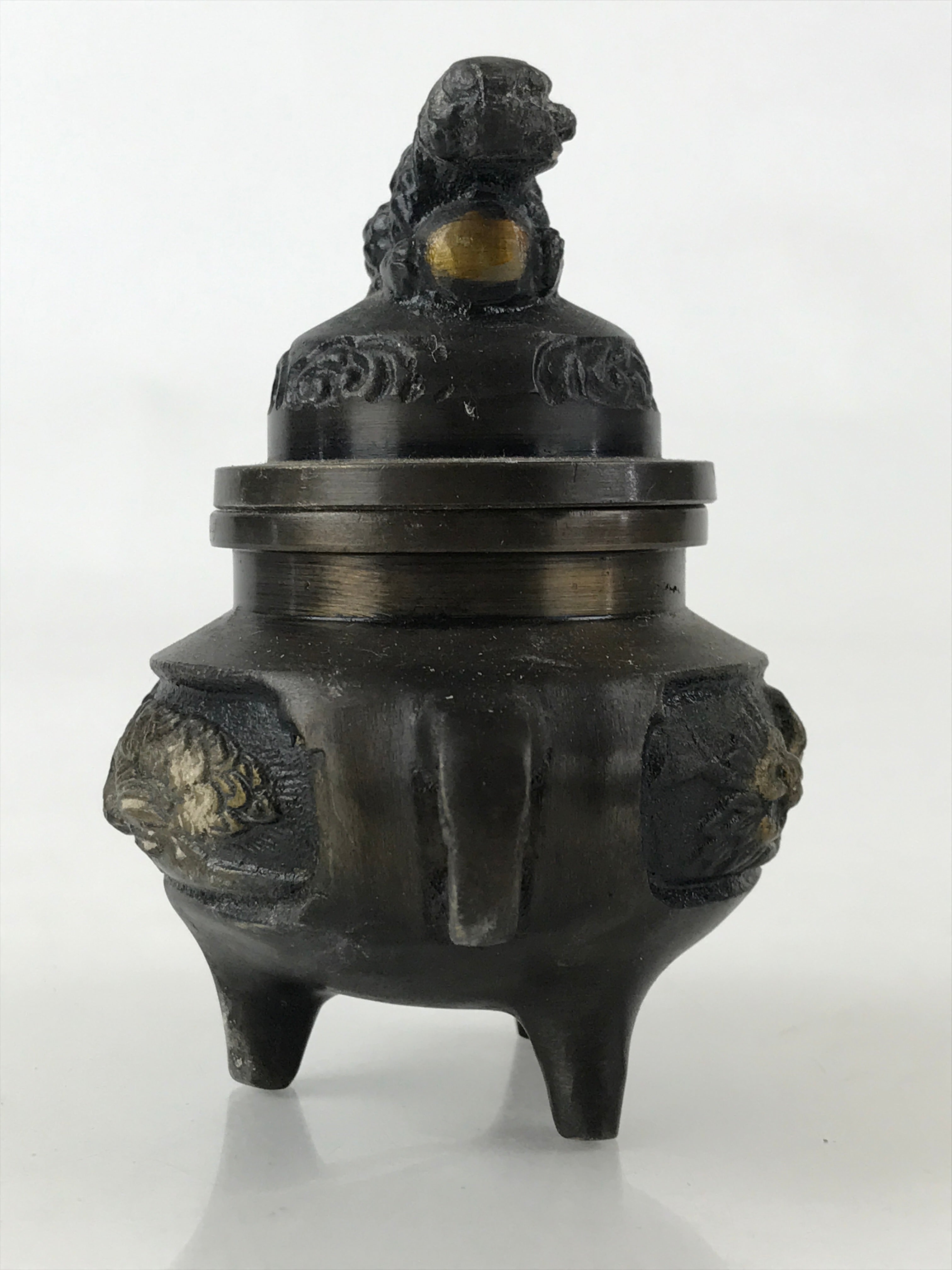 Japanese Buddhist Altar Fitting Bronze Incense Burner Vtg Koro Shishi Lion BU965