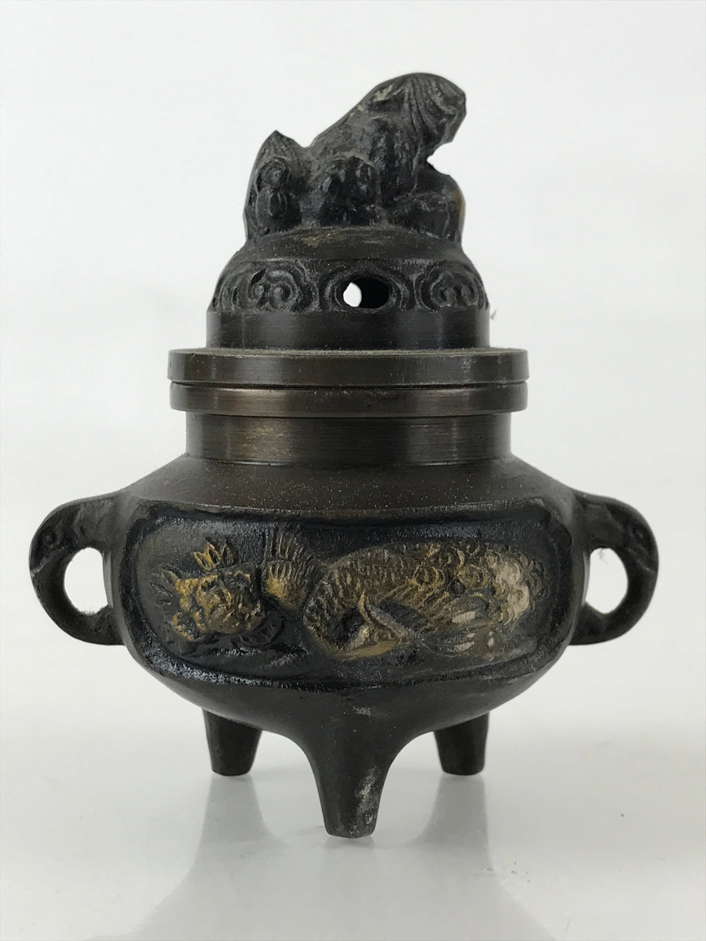 Japanese Buddhist Altar Fitting Bronze Incense Burner Vtg Koro Shishi Lion BU965