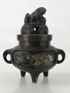 Japanese Buddhist Altar Fitting Bronze Incense Burner Vtg Koro Shishi Lion BU965