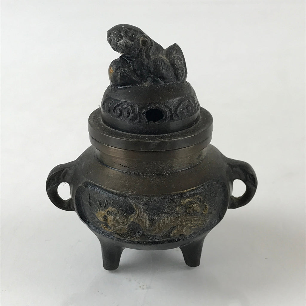 Japanese Buddhist Altar Fitting Bronze Incense Burner Vtg Koro Shishi Lion BU965