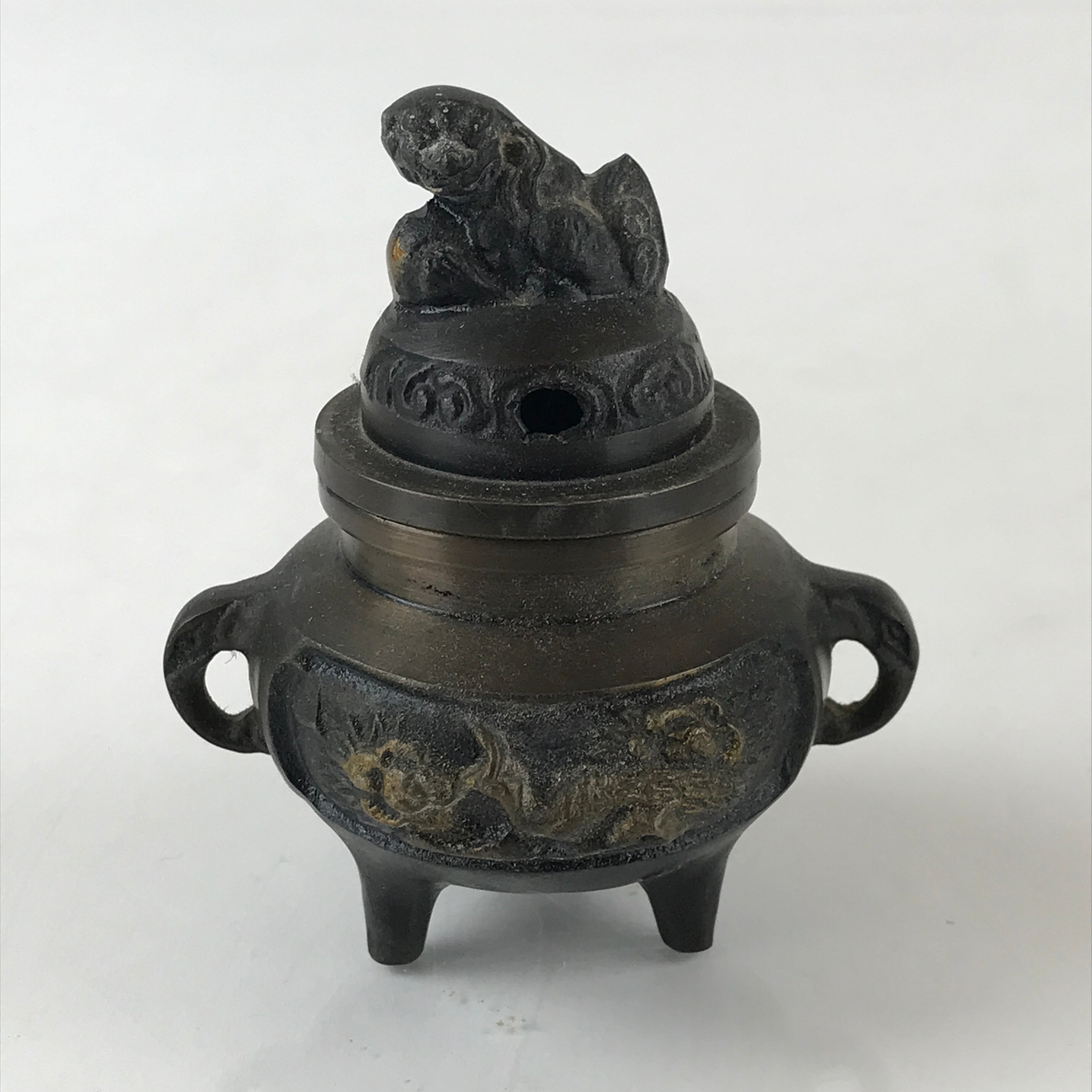 Japanese Buddhist Altar Fitting Bronze Incense Burner Vtg Koro Shishi Lion BU965