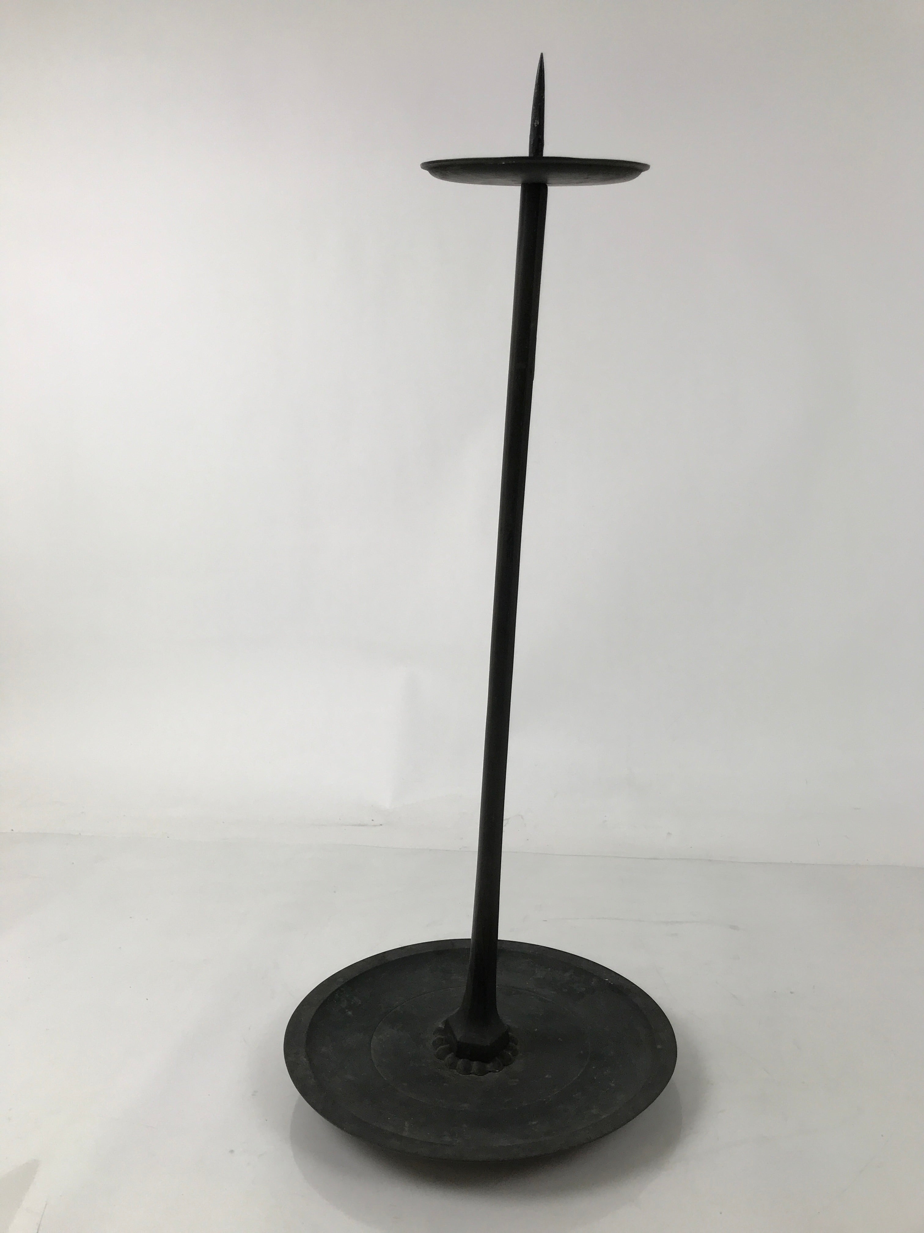 Japanese Buddhist Altar Fitting Bronze Large Candle Stand Metal Shokudai BA596