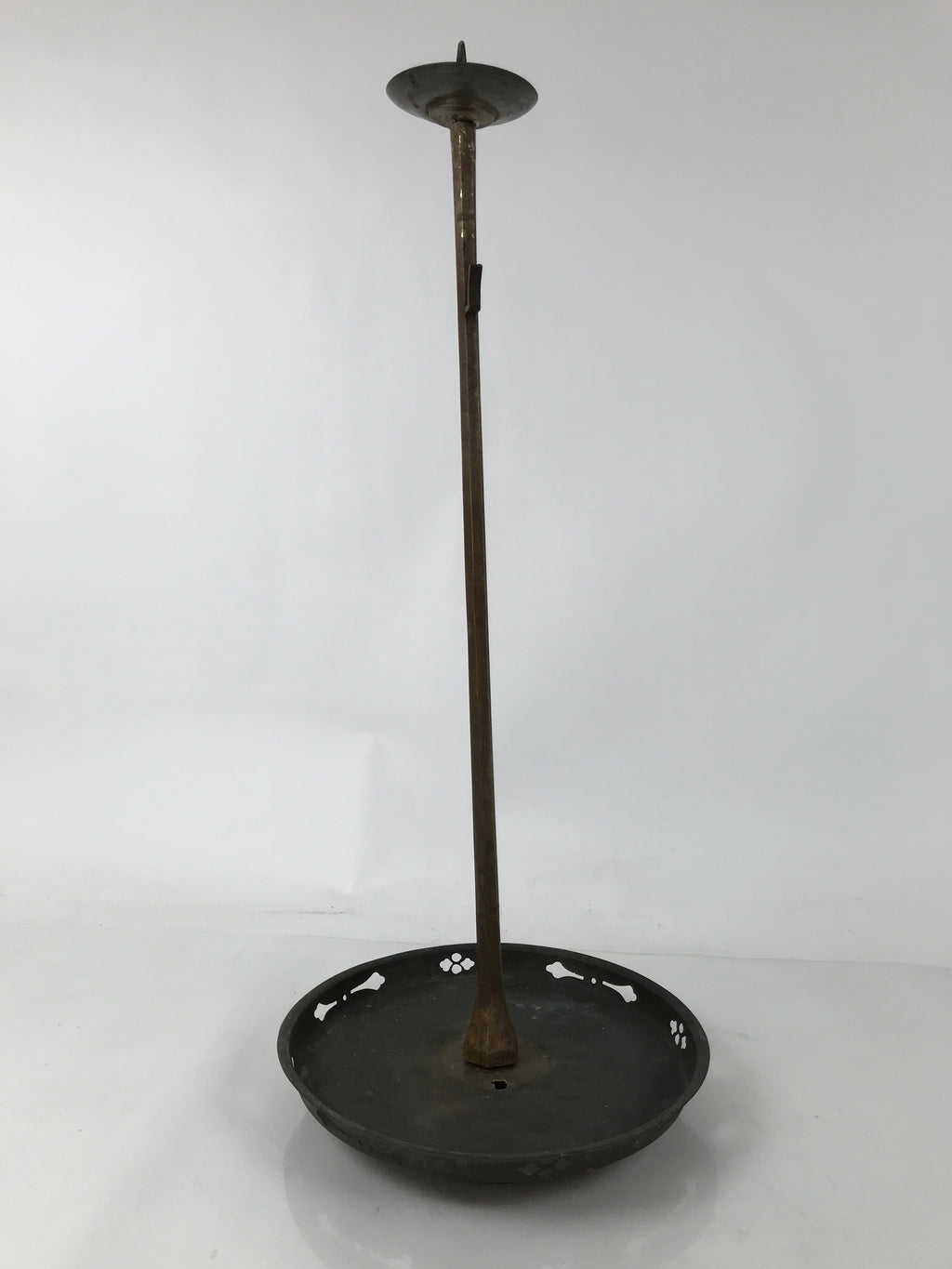 Japanese Buddhist Altar Fitting Bronze Large Candle Stand Metal Shokudai BA597