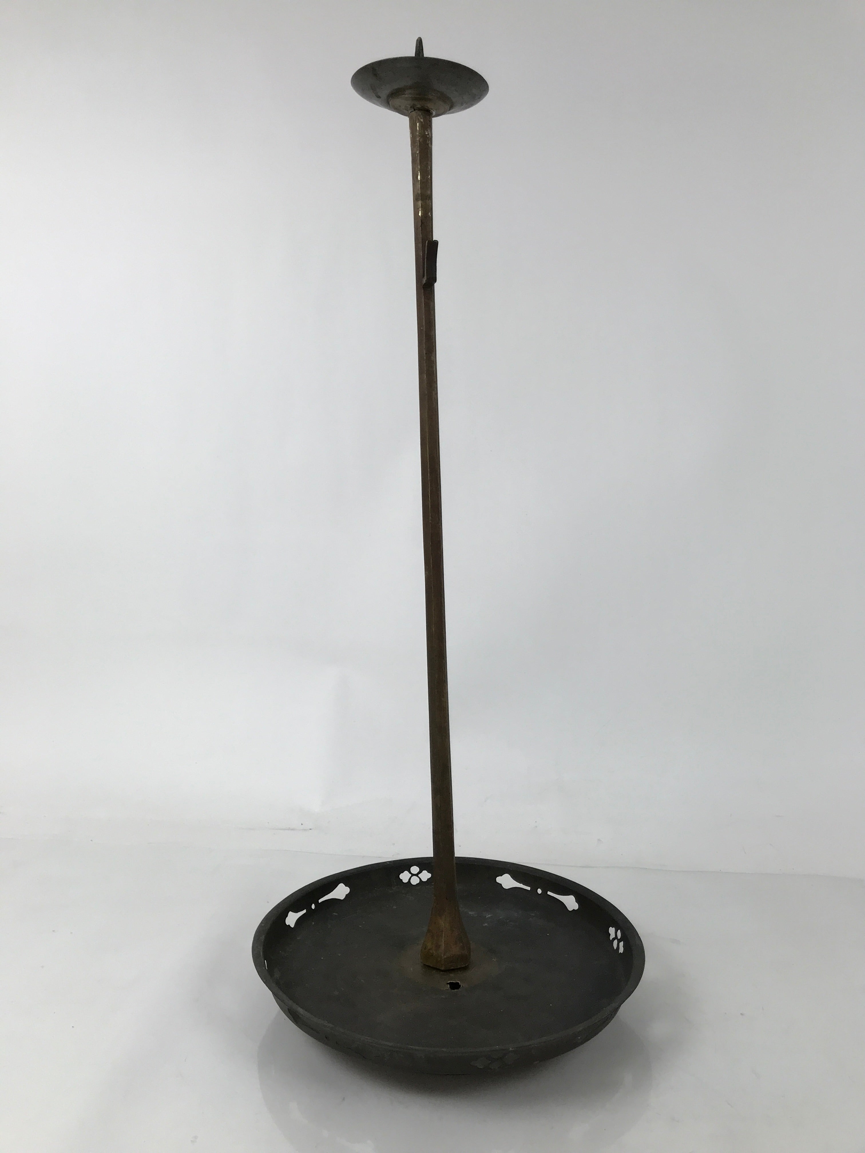 Japanese Buddhist Altar Fitting Bronze Large Candle Stand Metal Shokudai BA597