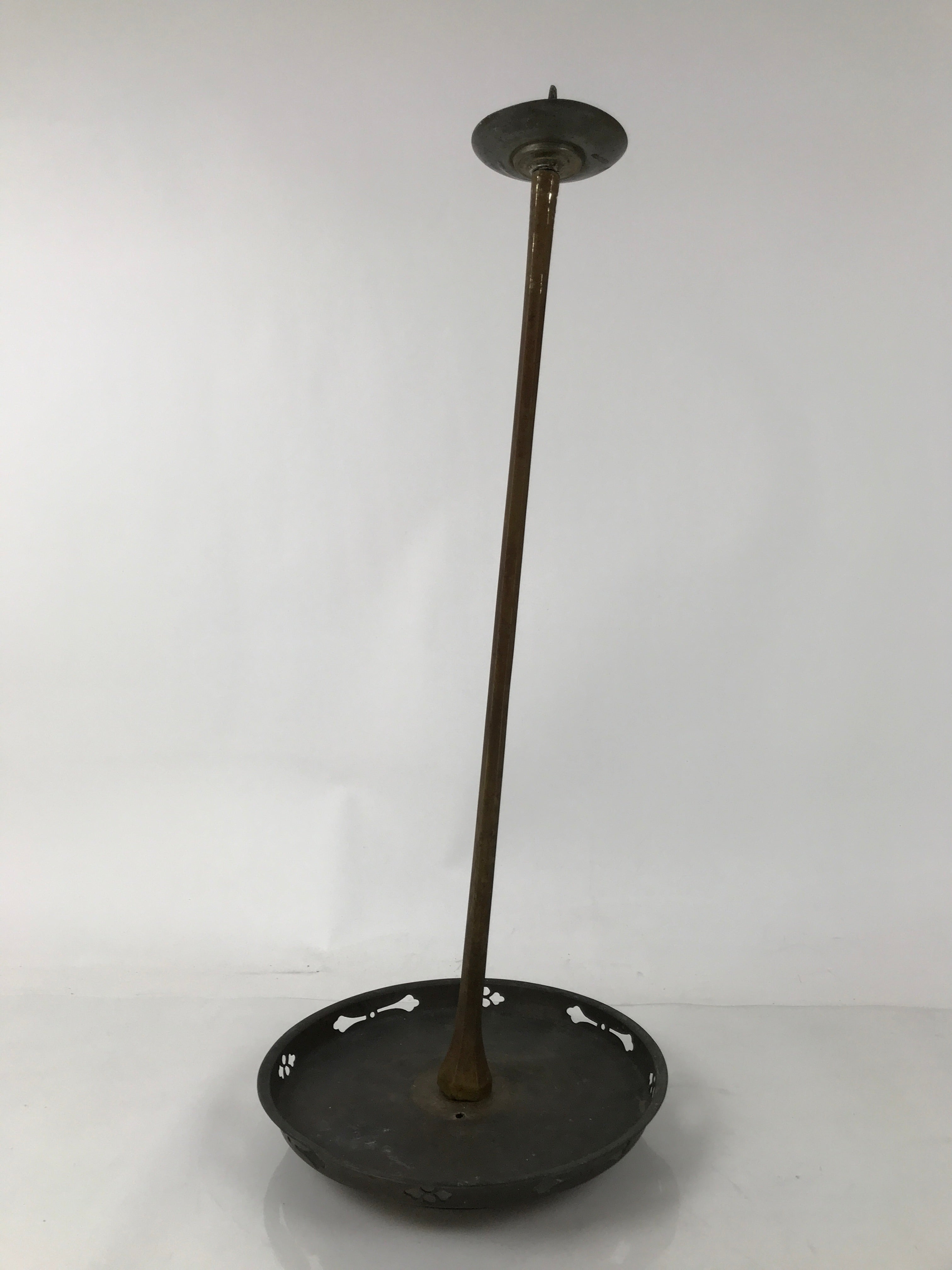 Japanese Buddhist Altar Fitting Bronze Large Candle Stand Metal Shokudai BA597