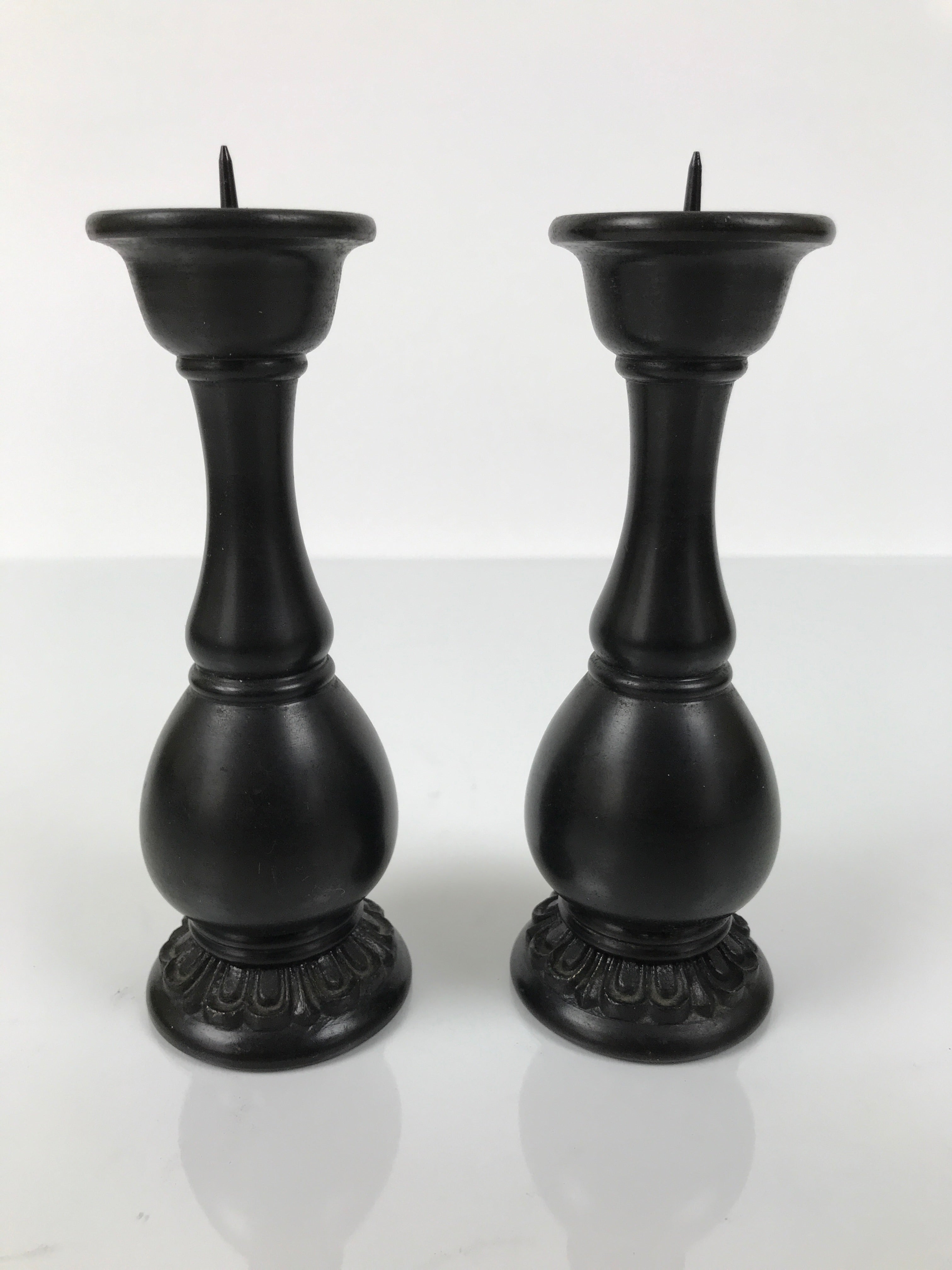 Japanese Buddhist Altar Fitting Bronze Metal Candle Stand Vtg Shokudai 2pc BA744