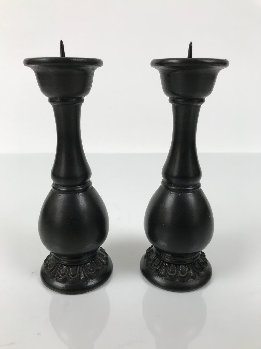 Japanese Buddhist Altar Fitting Bronze Metal Candle Stand Vtg Shokudai 2pc BA744