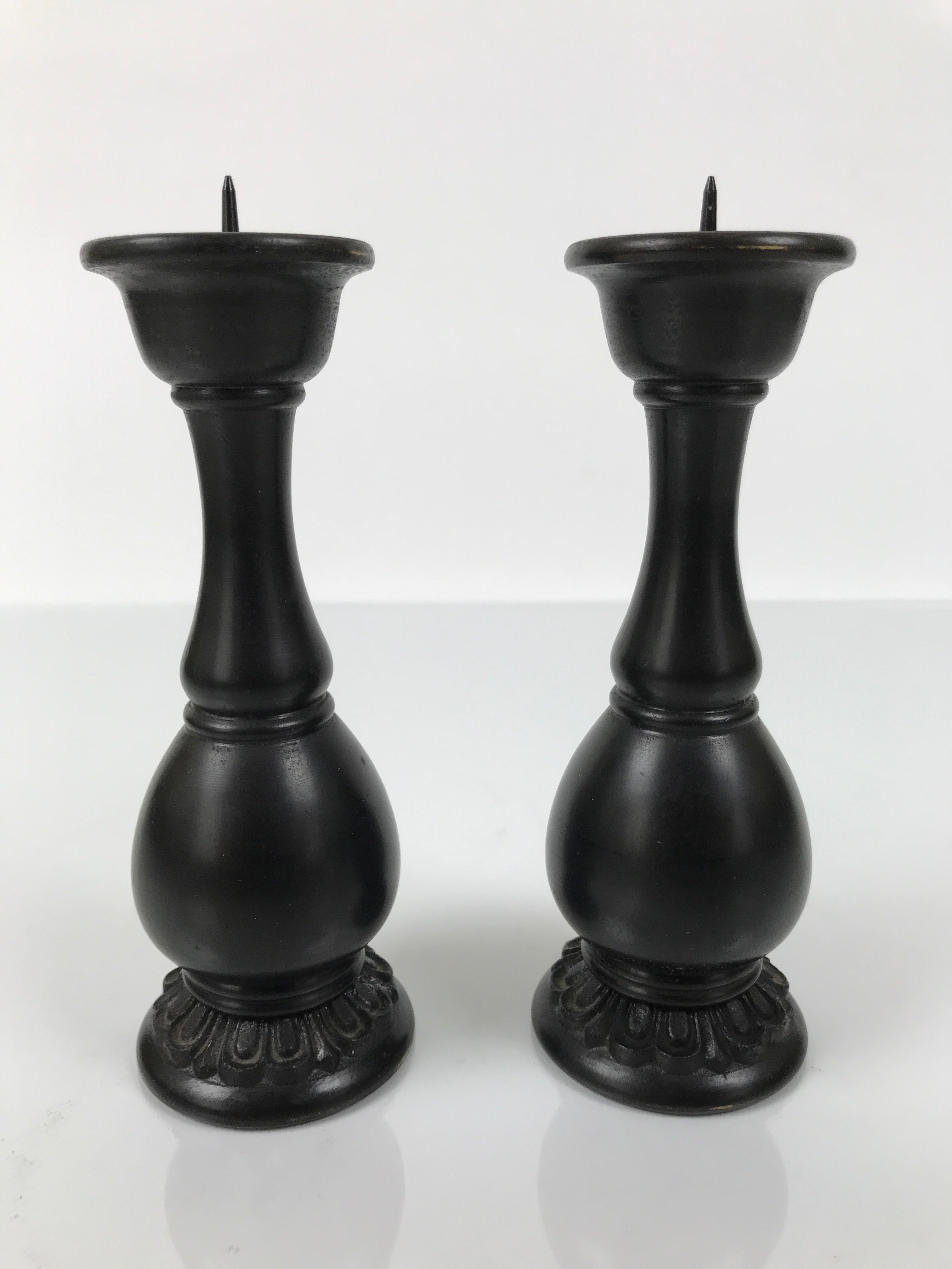Japanese Buddhist Altar Fitting Bronze Metal Candle Stand Vtg Shokudai 2pc BA744